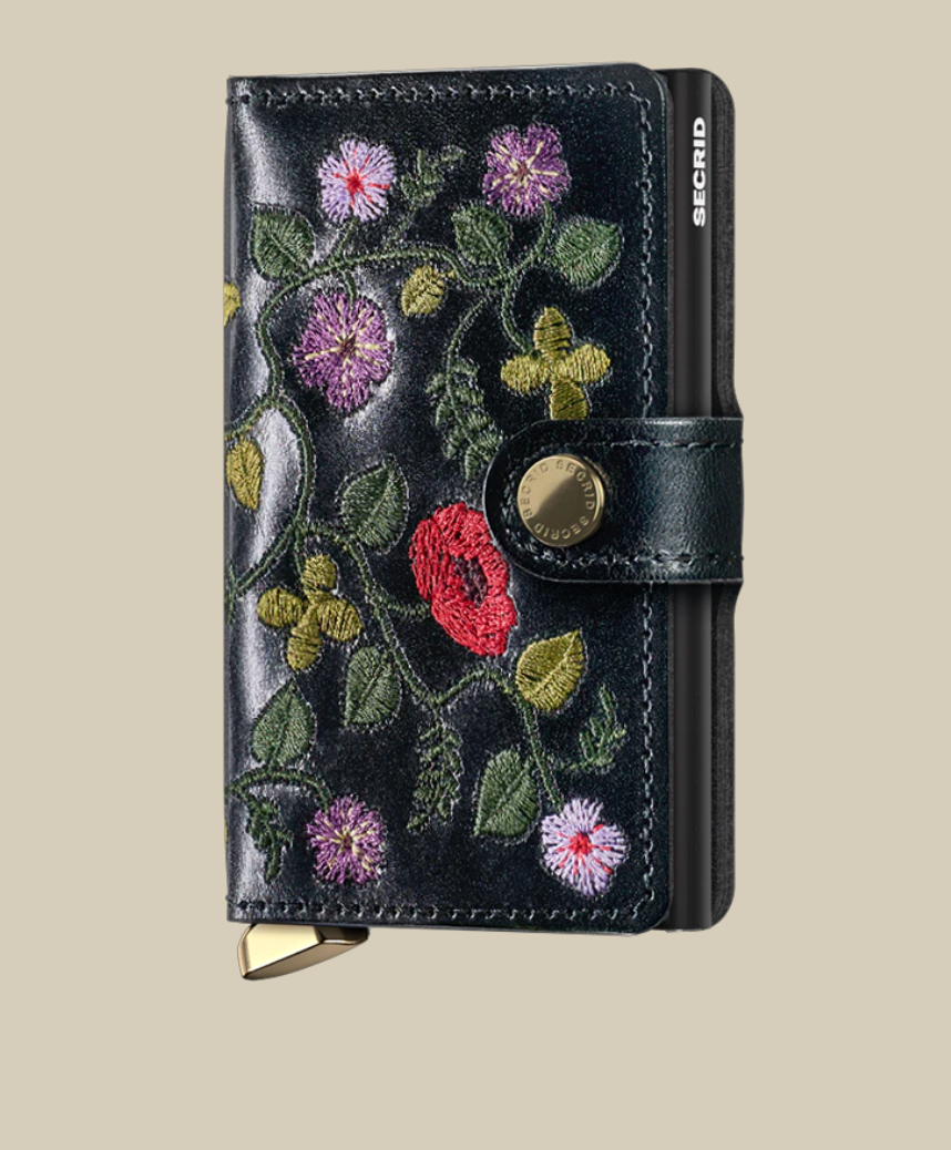 Secrid Premium Stitch Floral Mini Wallet - RFID Blocking Slim Card Holder for Women & Men - Perfect for Travel, Everyday Use & Gift Giving