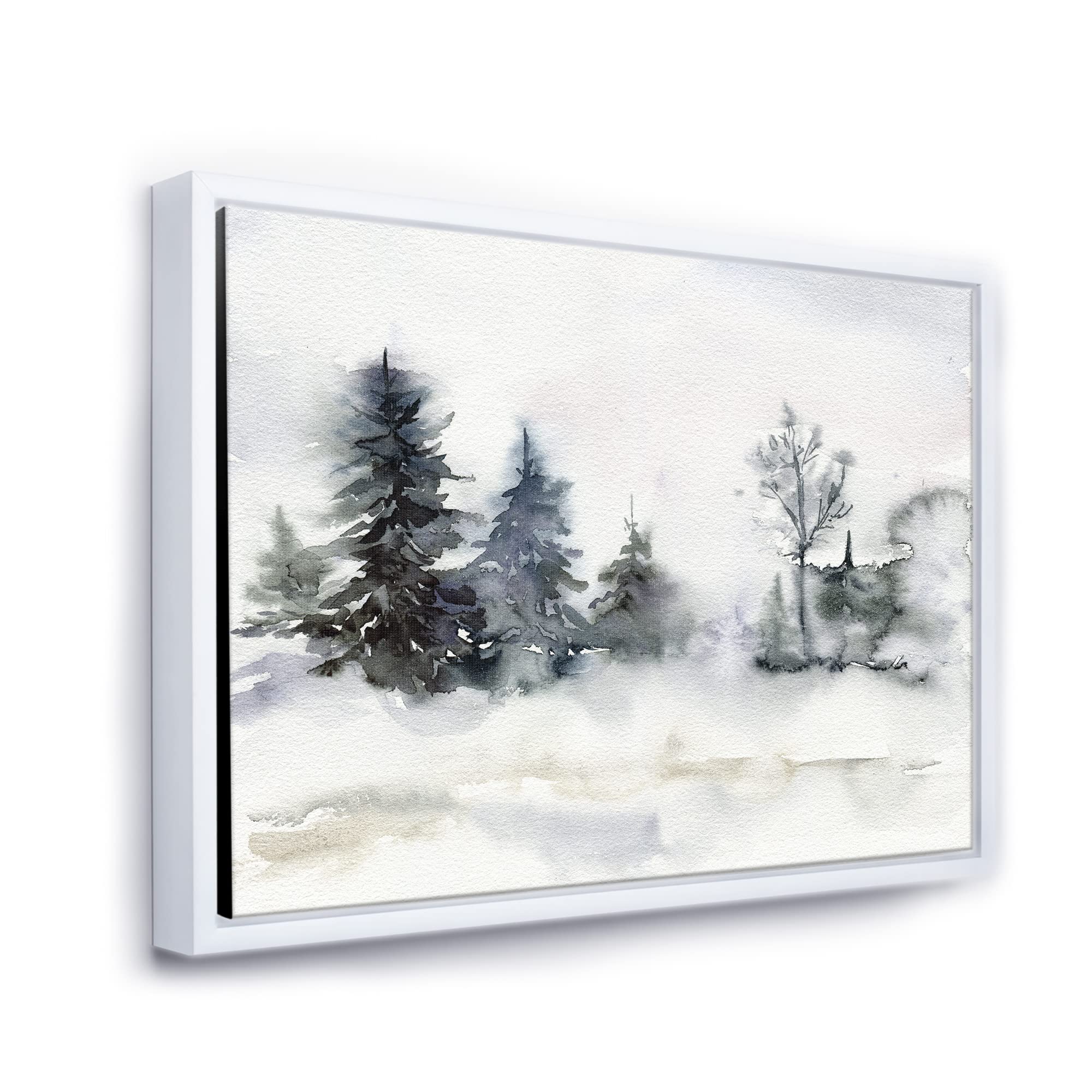 Minimalist Christmas Forest Landscape & Snow Lake House Framed Canvas Wall Art Print - Perfect for Holiday Home Decor, Living Room & Office Wall Art