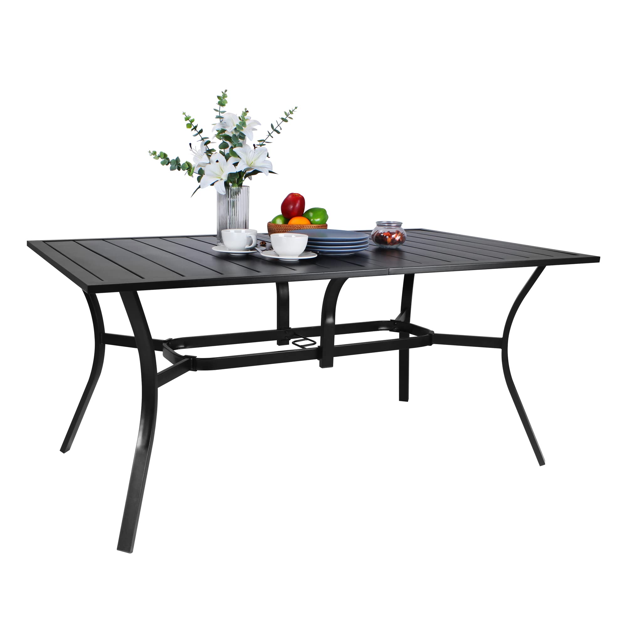 Bigroof 63 Inch Outdoor Patio Dining Table - Classic Rectangle Metal Steel Table with 1.57