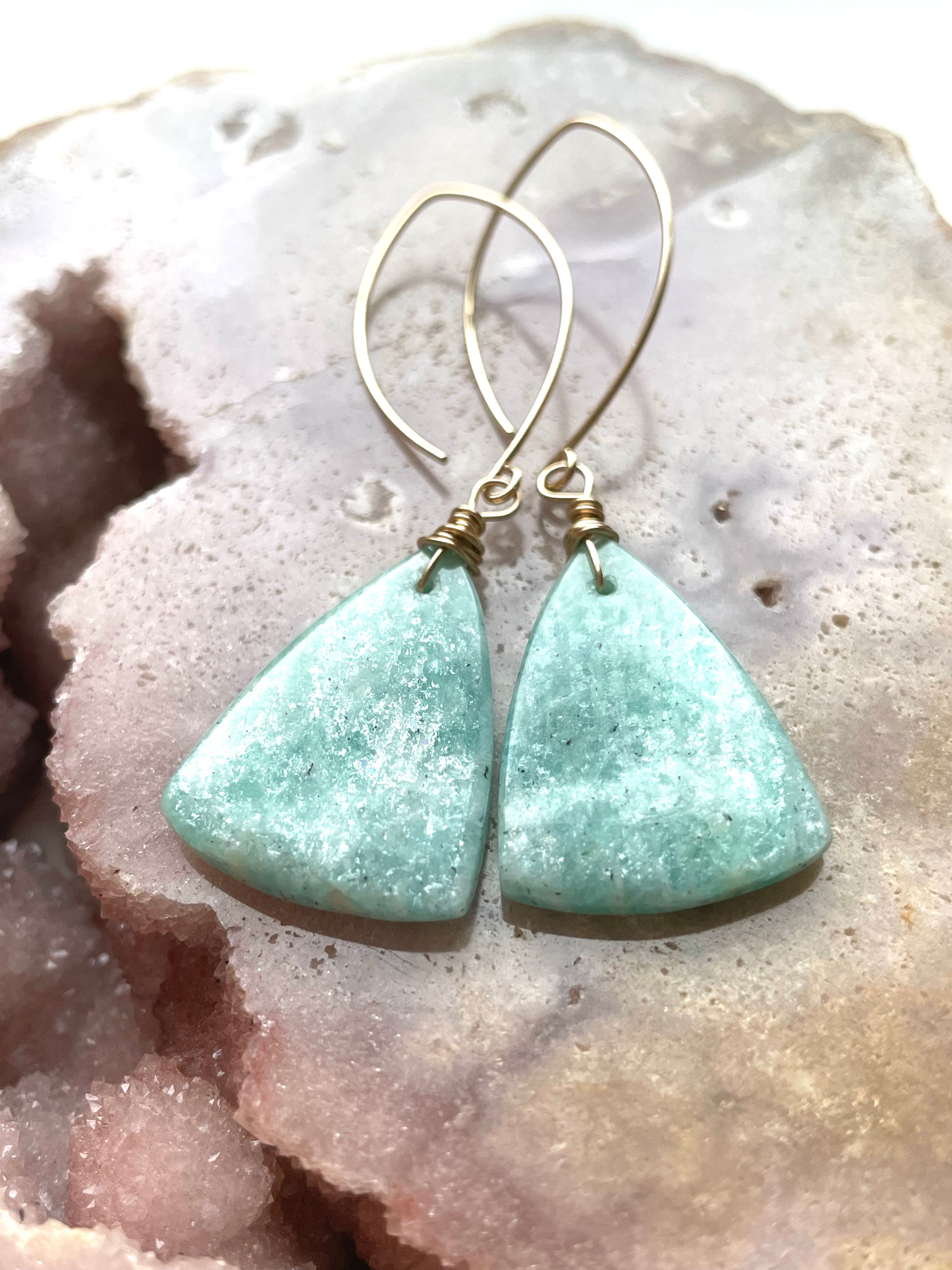 Amazonite Dangle Earrings in Gold Fill - Elegant Boho Jewelry for Women, Perfect for Parties, Weddings & Everyday Wear