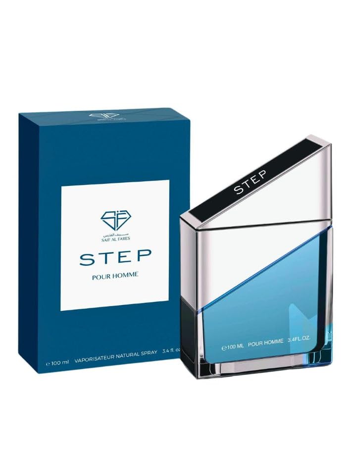 STEP - Non-Alcoholic Aqua Cologne for Men | Fresh Aquatic Masculine Fragrance | Arabian Perfume from Dubai 3.4 Fl Oz | Long-Lasting Scent for Work, Date Night & Special Occasions