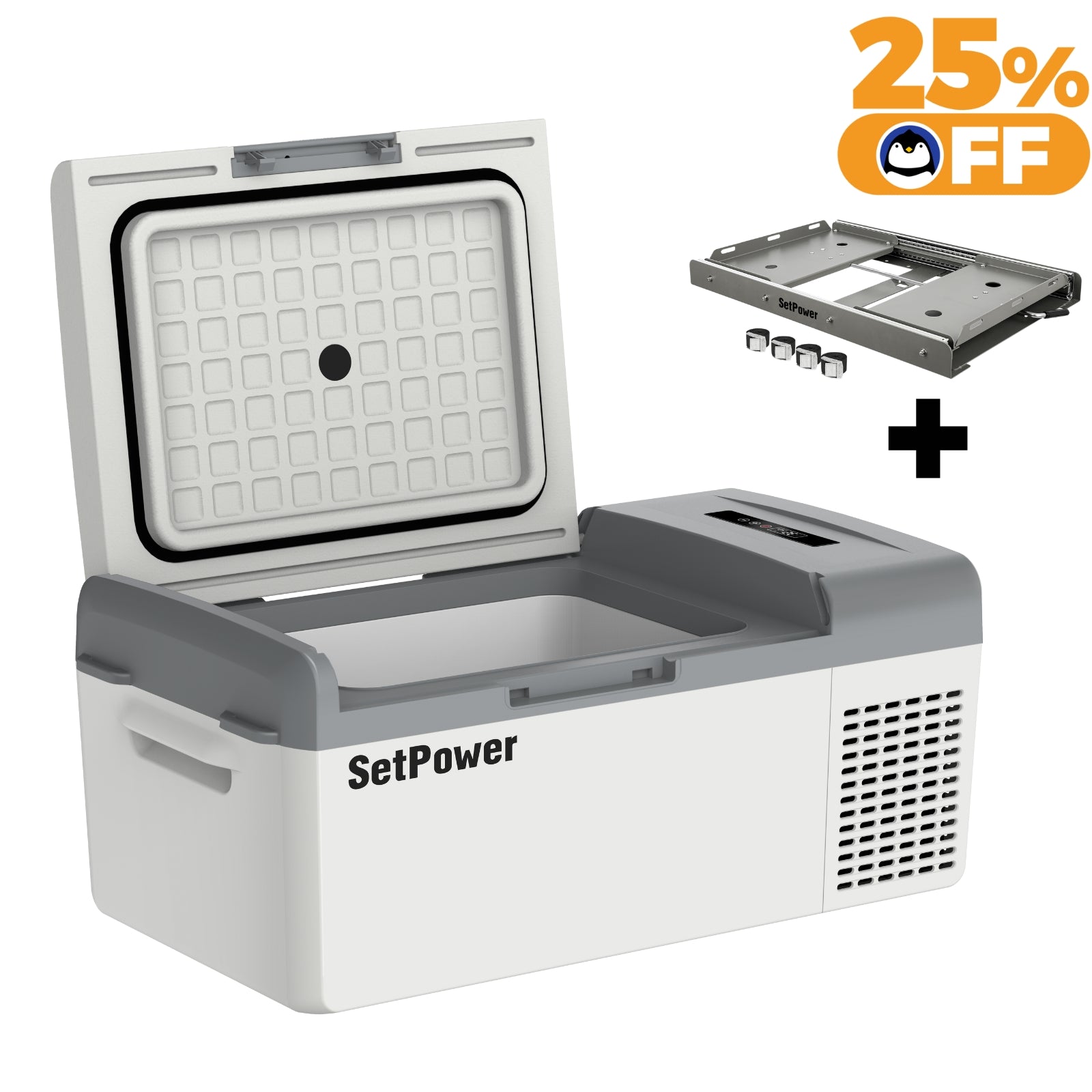 Setpower MC15 MC20 Portable Camper Fridge Freezer - 12V/24V DC & 110V AC Chest Cooler for RV, Van, Boat, Camping & Outdoor Adventures - Compact & Energy Efficient