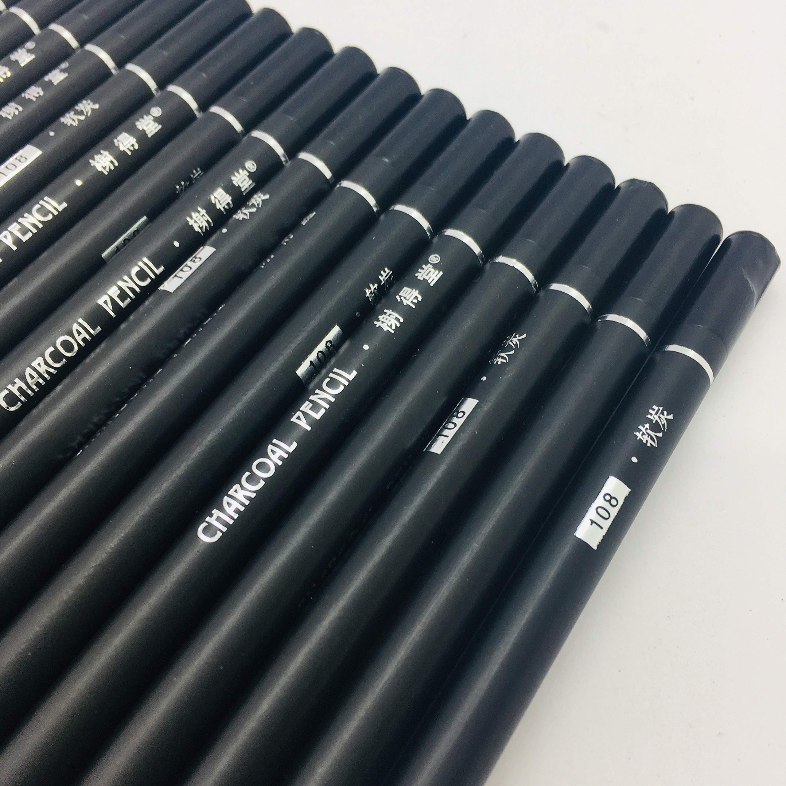24-Piece Drawing Charcoal Pencils Set for Sketching & Shading - Perfect for Artists & Beginners