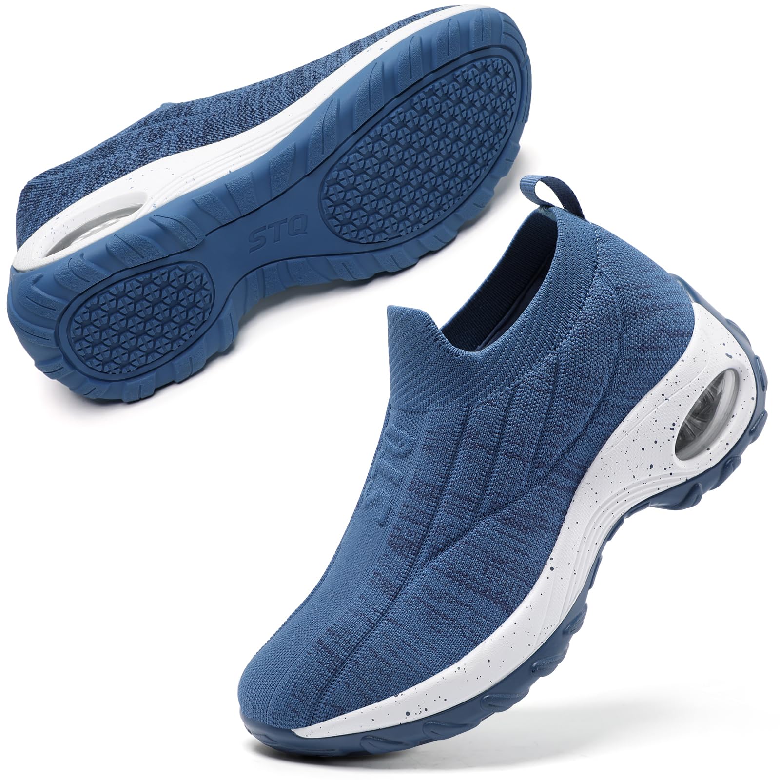 STQ Women's Slip-On Walking Shoes - Breathable Non-Slip Work Sneakers with Air Cushion & Arch Support - Comfortable Orthopedic Shoes for Nurses, Waitresses & All-Day Wear