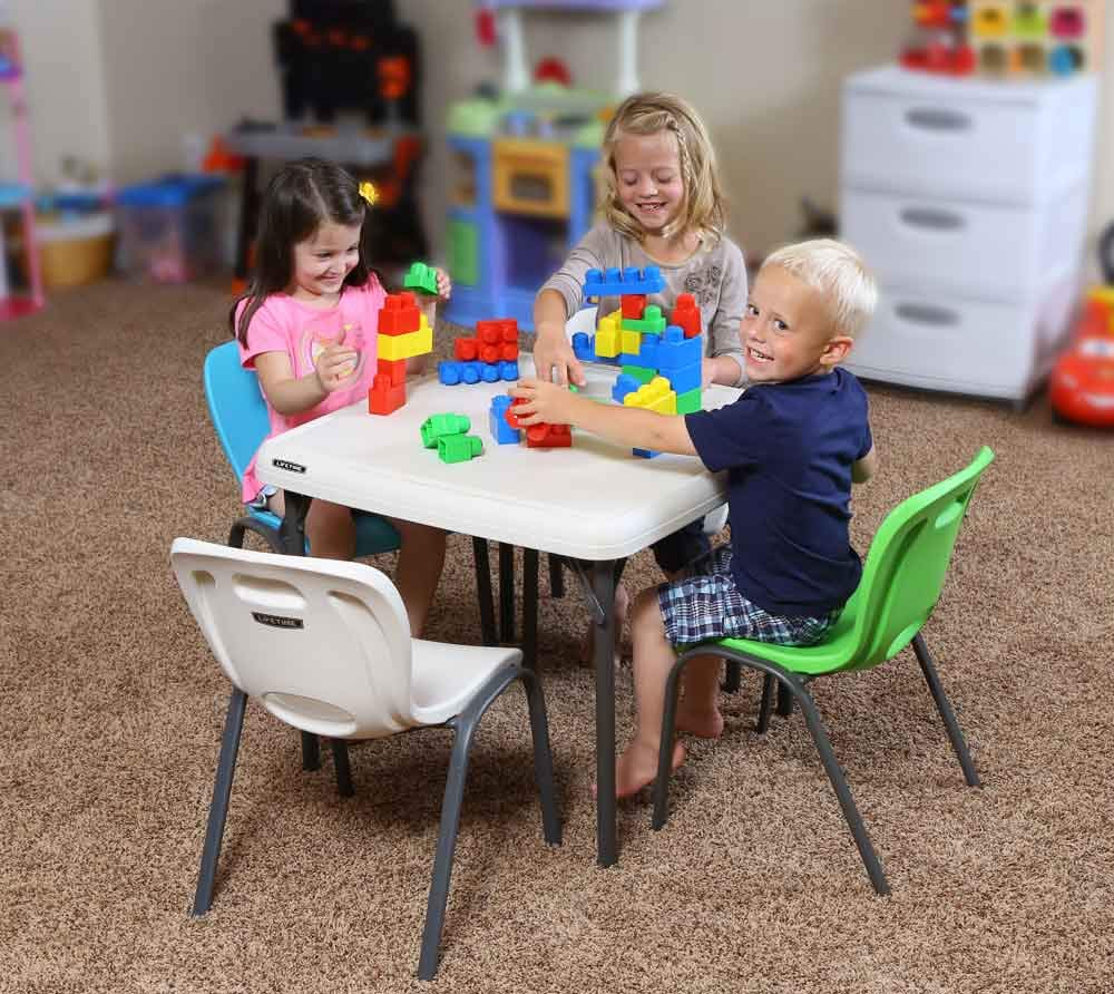 Lifetime 80472 Kids Stacking Chairs (4 Pack) - Durable Plastic Children's Chairs for Classroom, Playroom & Outdoor Use - Glacier Blue