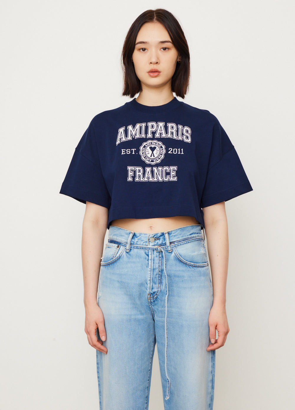 AMI Paris Women's Cropped T-Shirt - Stylish Short Sleeve Casual Top for Streetwear & Summer Outfits | Perfect for Parties, Dates & Everyday Wear