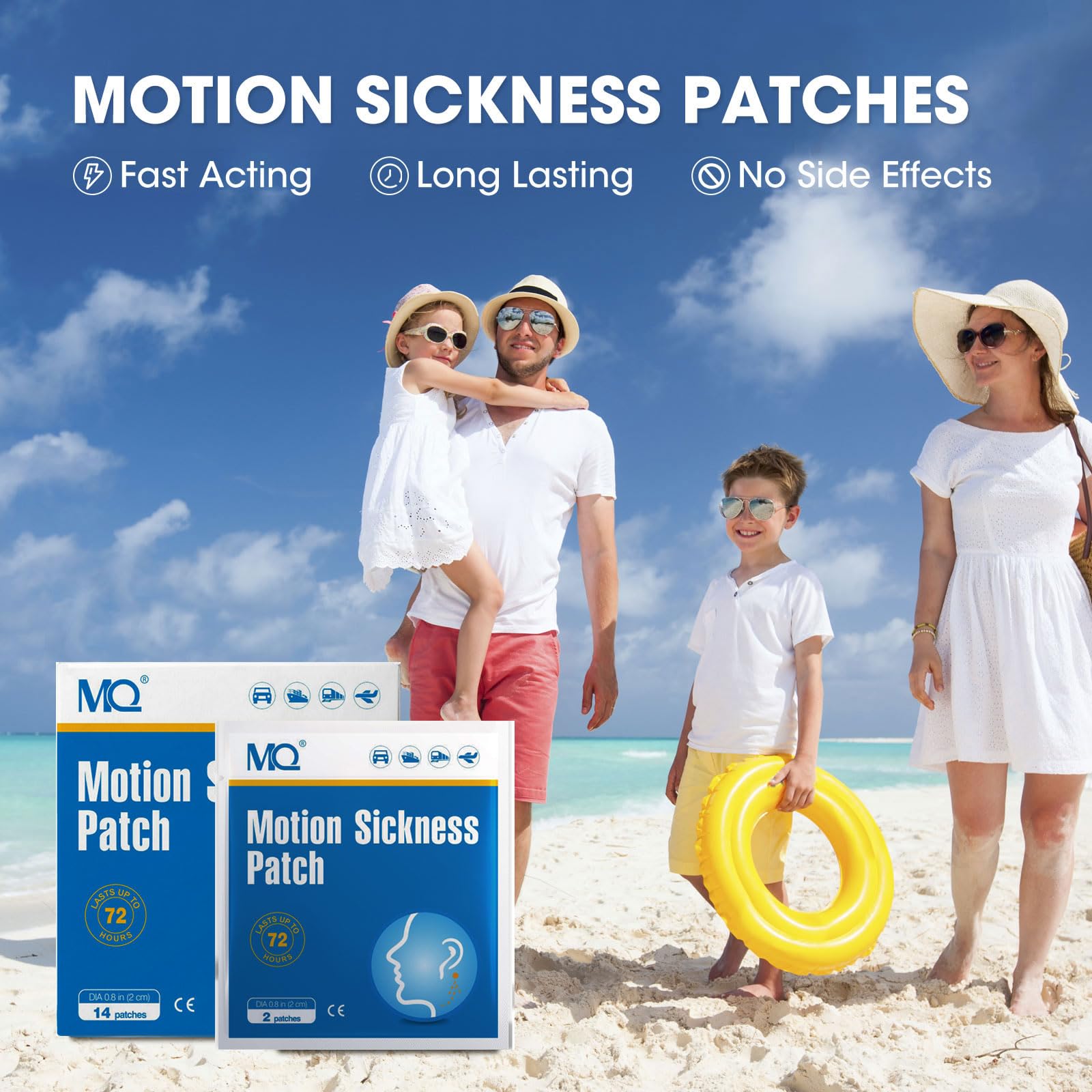 MQ 28 Count Motion Sickness Relief Patches - Non-Drowsy, Waterproof & Fast-Acting for Cruise, Airplane & Car Travel - Long Lasting 72 Hour Nausea Relief - Includes 2 Free Wristbands - Perfect for Seasickness, Airsickness & Motion Sickness Prevention