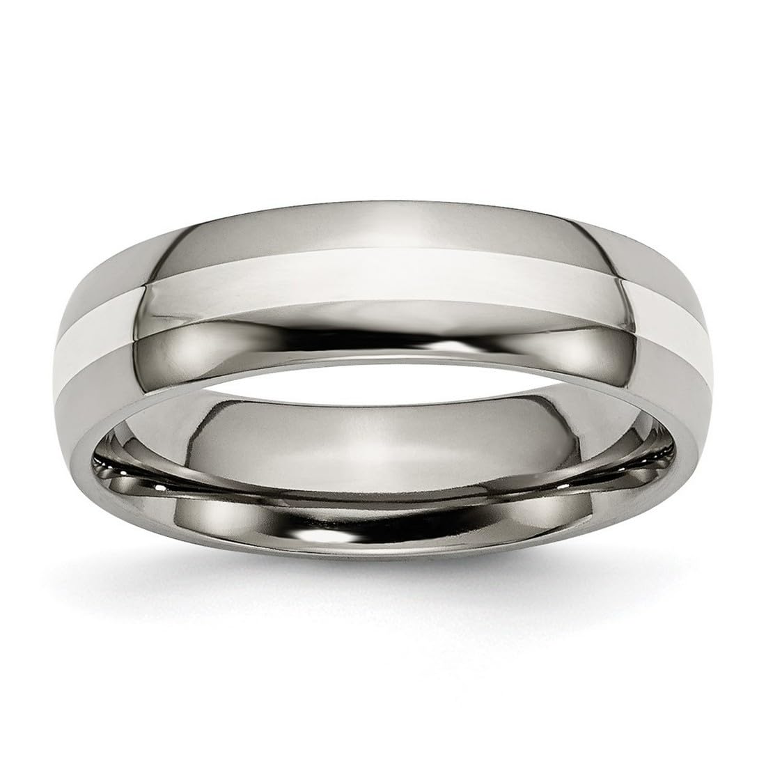 Titanium Sterling Silver Inlay Polished 6mm Wedding Band Ring for Women & Men - Elegant Unisex Wedding Jewelry for Engagement, Anniversary & Couple Gifts