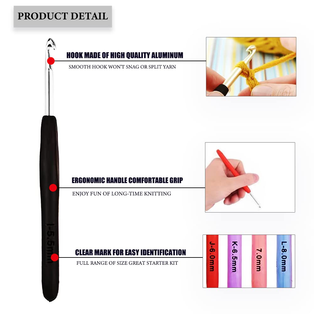 36-Piece Ergonomic Crochet Hooks Set with Case - 14 Sizes (2mm-10mm) for Beginners & Arthritic Hands - Extra Long Comfortable Crochet Needles for Knitting, Amigurumi & DIY Crafts