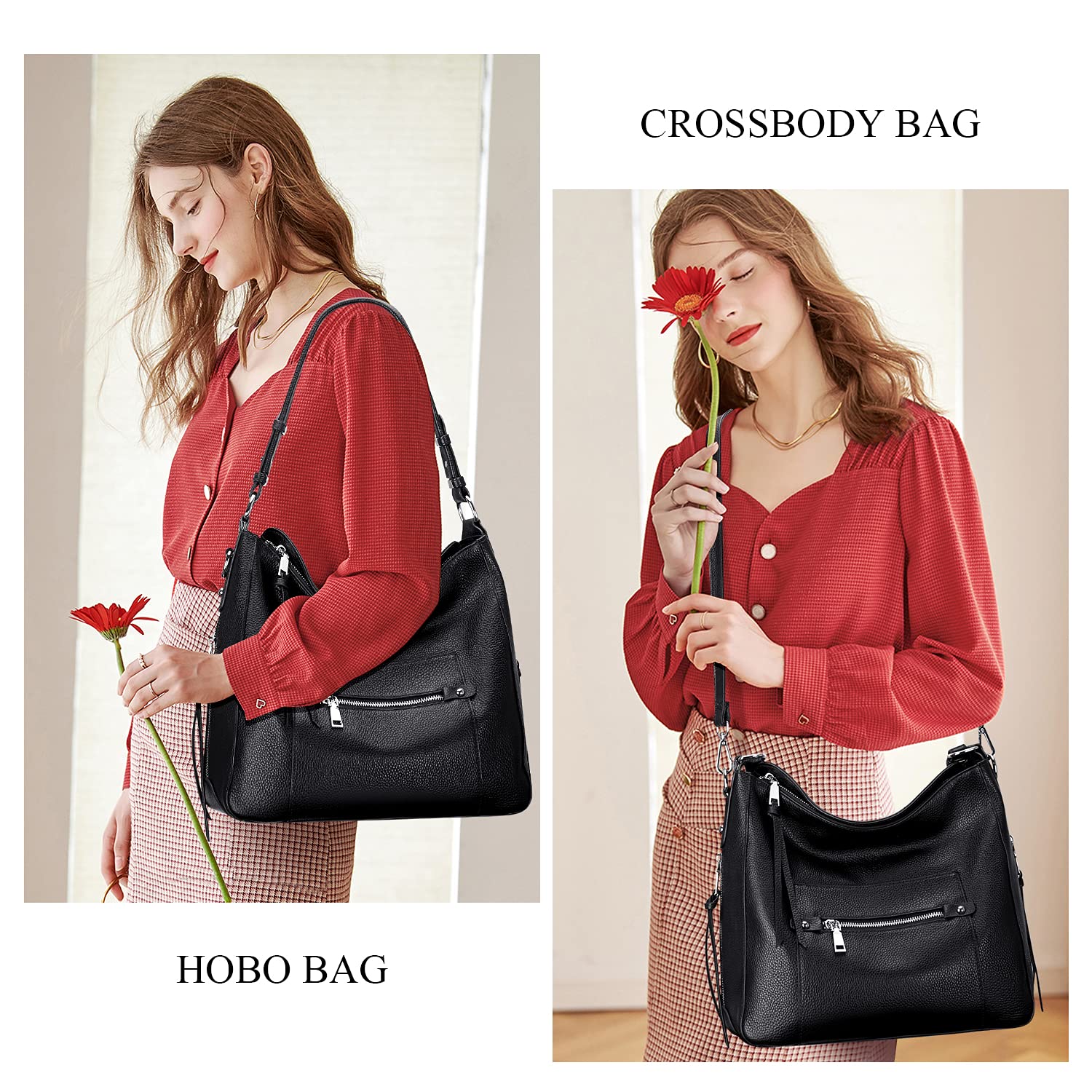 Genuine Leather Hobo Bag for Women - Crossbody Purse for Daily Use