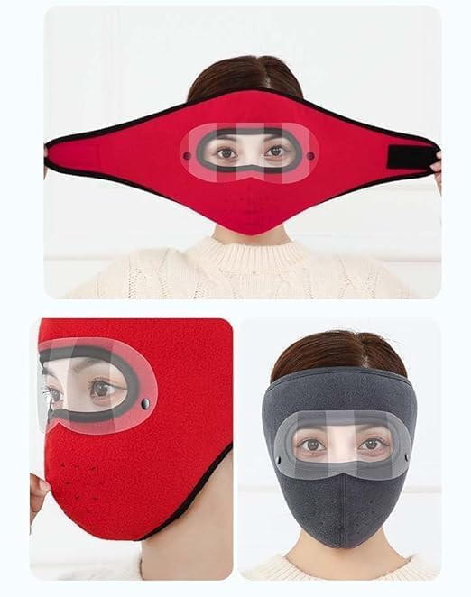 Anti Pollution Full Face Cover Mask with Lens - Unisex for Bike Riding & Motorcycling - Dust & Sun Protection - Breathable for Summer Outdoor Sports (Red) - Perfect for Cycling, Scooters & Urban Commuting