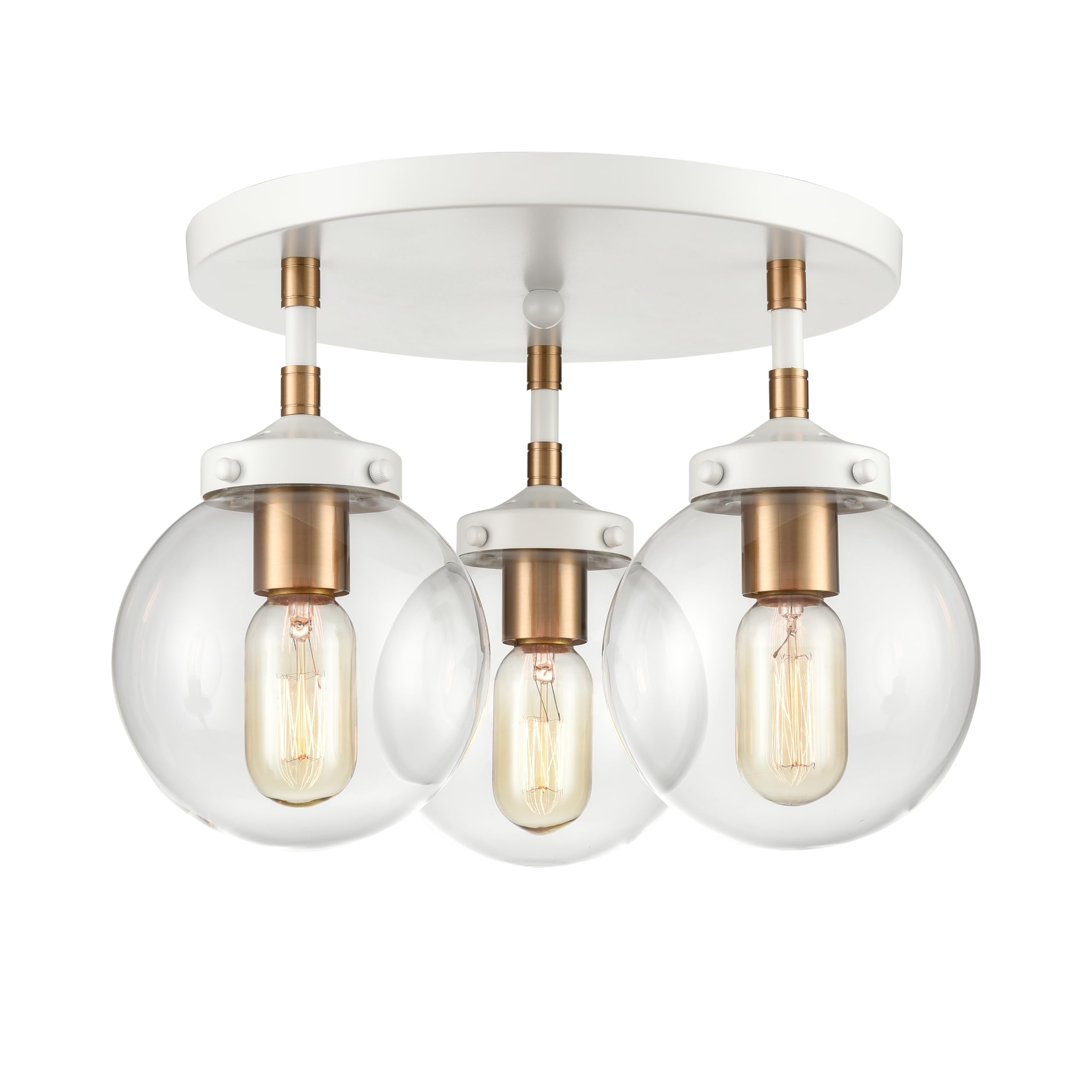 Elk Home Boudreaux 3-Light Semi Flush Mount Ceiling Light Fixture - Matte White Finish with Clear Glass Shades, Modern Contemporary Style for Living Room, Bedroom or Dining Room Lighting