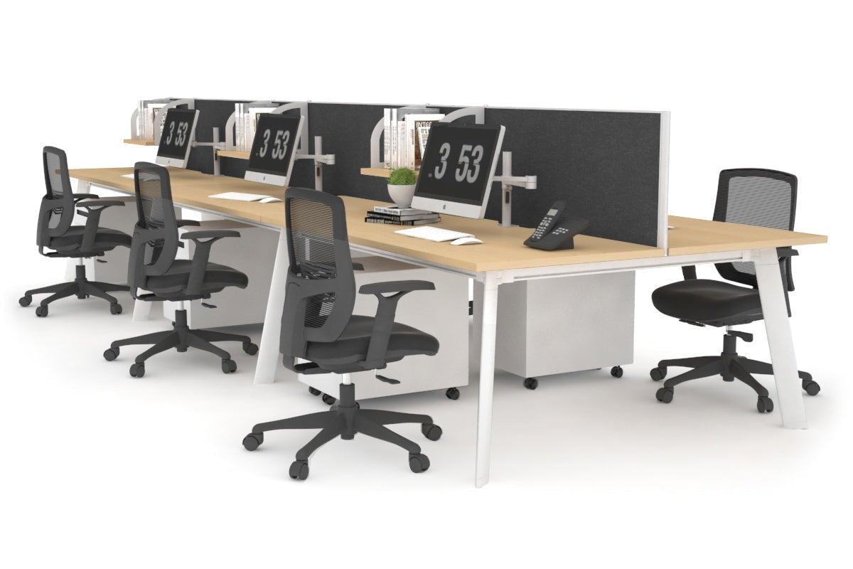 6-Person Workstation with White Frame - 1400L x 700W Dimensions - Ideal for Office, Coworking Spaces & Home Offices