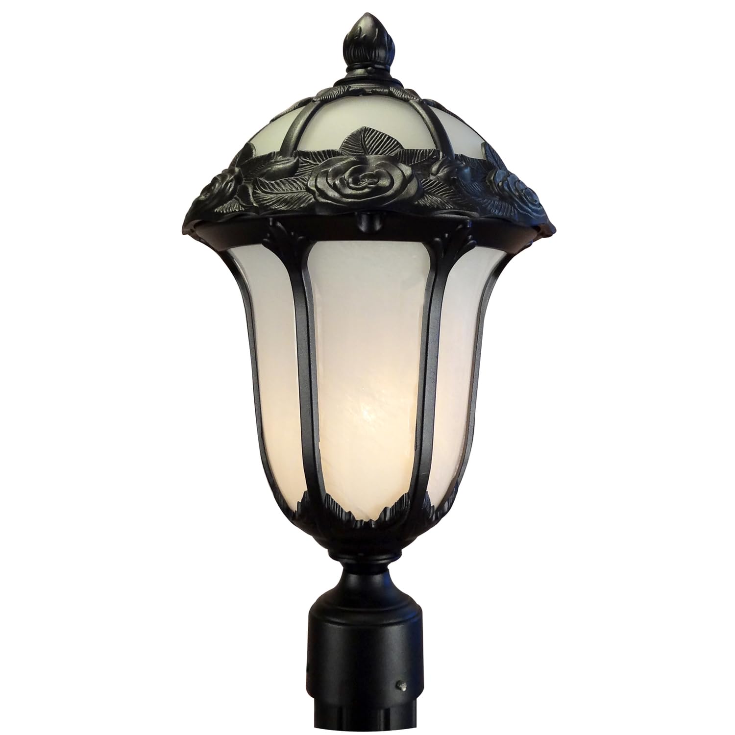 Special Lite Rose Garden Post Mount Light with Alabaster Glass - Outdoor Solar LED Pathway Lighting for Garden, Yard, Walkway & Driveway