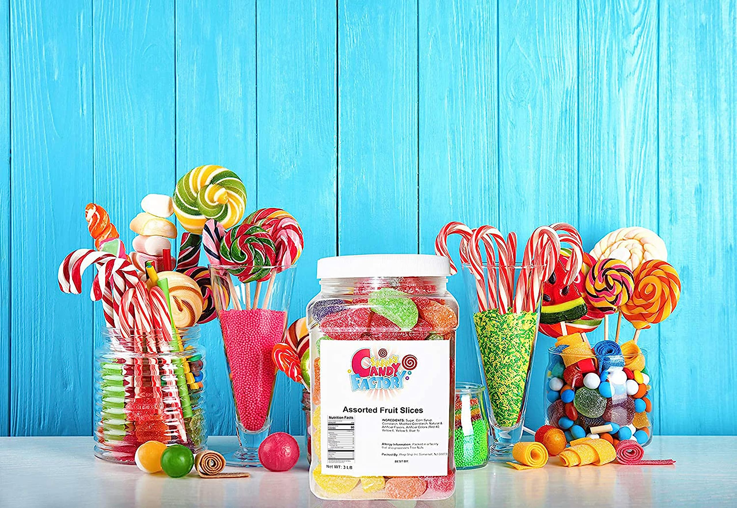 Sarah's Candy Factory Assorted Fruit Slices - 3 Lbs Jar of Delicious Mixed Fruit Flavored Candies - Perfect for Parties, Gifts & Sweet Snacking