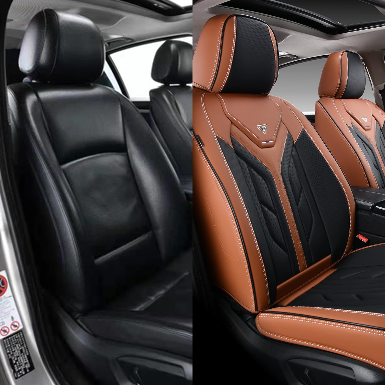 Leather Car Seat Covers for Sedans & SUVs - Black & Brown - Front Seat Protectors for Comfort & Style