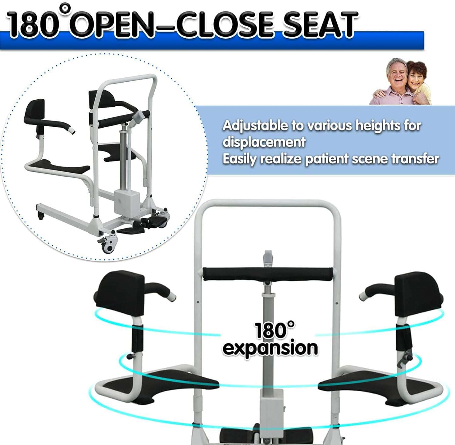 Electric Patient Lift Transfer Chair - 330lb Capacity Home Care Wheelchair for Safe Daily Transfers | Ideal for Elderly & Disabled Mobility Assistance at Home