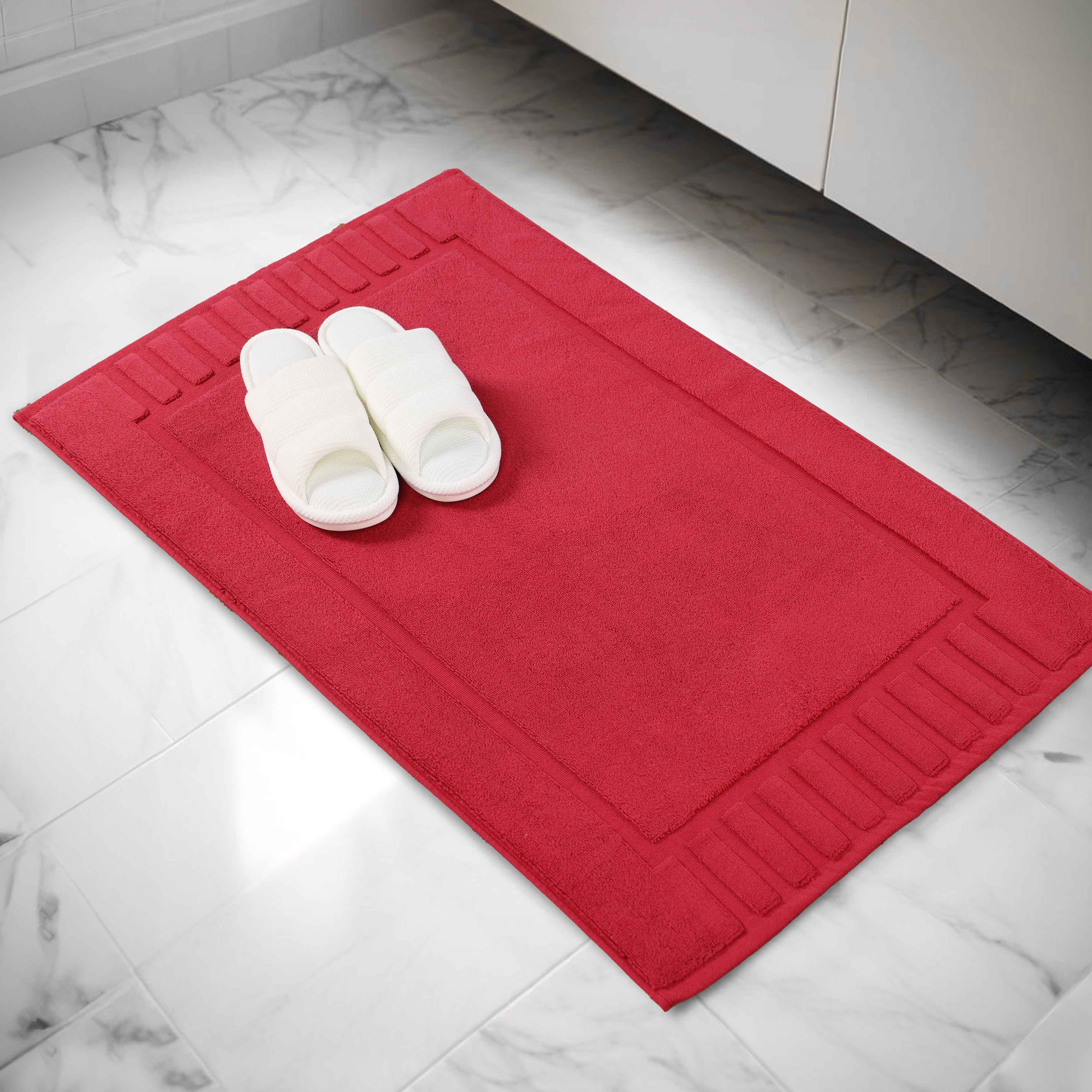 Premium Cotton Modern Geometric Border Bath Mat Set of 2 - Ultra Absorbent, Non-Slip, Quick Dry Bathroom Rug for Bath, Shower & Vanity Area