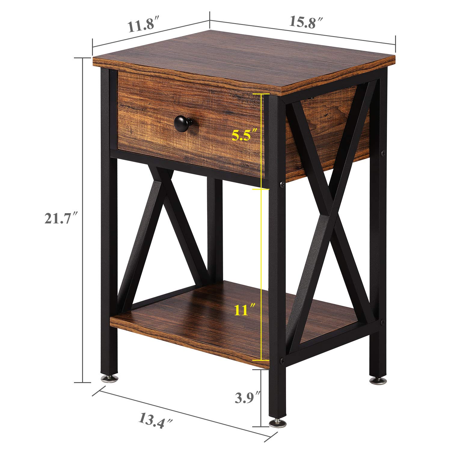 VECELO Modern Nightstand Set of 2 with Drawer & Storage Shelf - Brown End Tables for Bedroom, Living Room, Office & Lounge - Perfect for Small Spaces & Apartment Decor