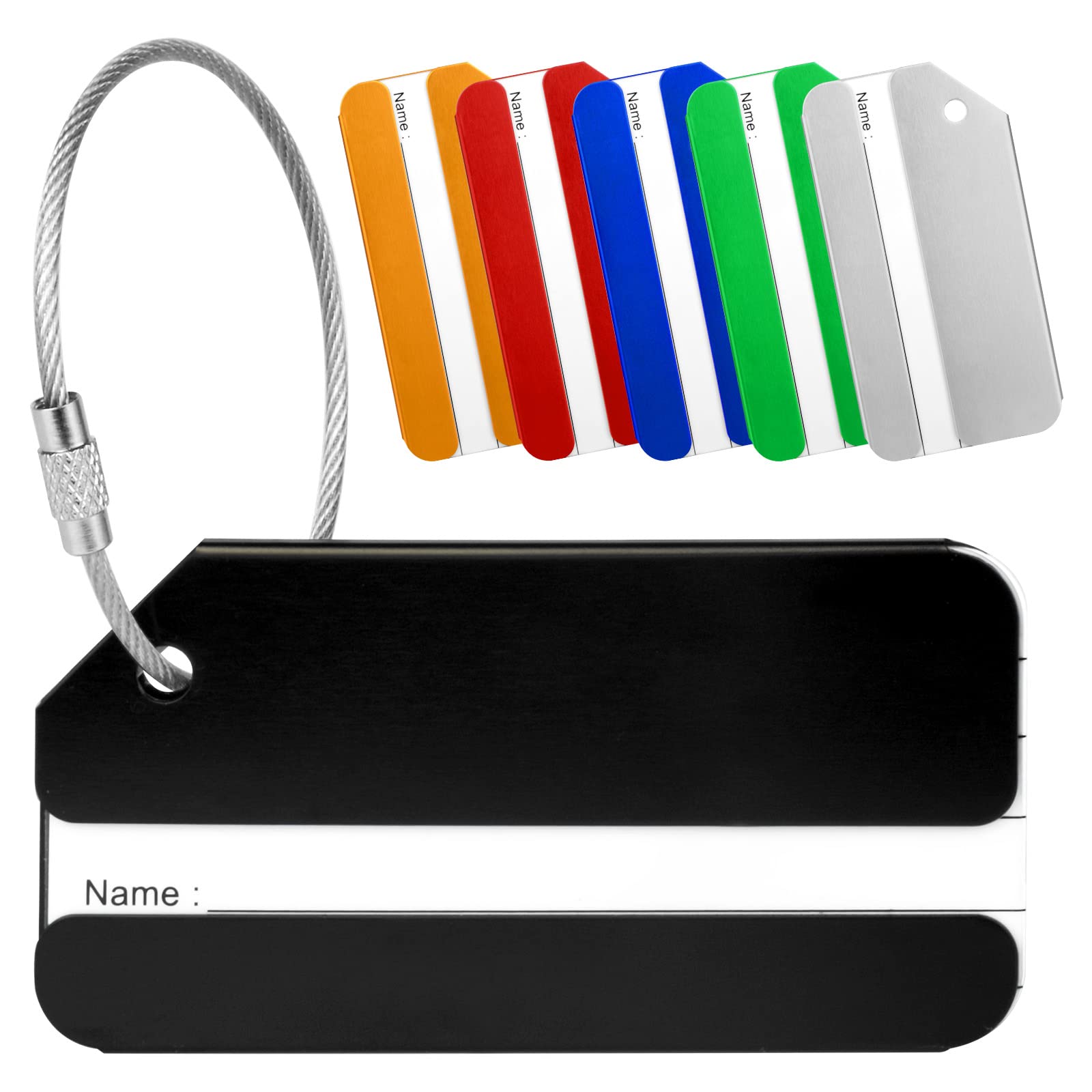 Yizhet 6-Pack Aluminum Alloy Luggage Tags - Durable Suitcase ID Tags with Steel Loop (Black, Green, Blue, Silver, Gold, Red) - Perfect for Travel, Airports & Cruise Ship Identification