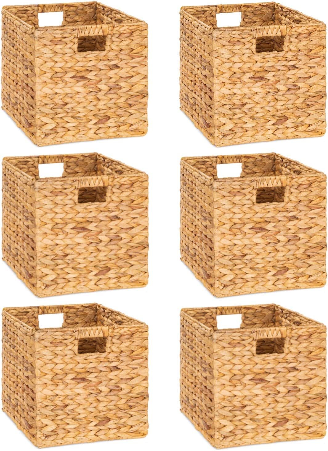6-Pack Woven Wicker Storage Baskets & Cubes - 10.5x10.5 Inch Home Organization Bins for Shelves, Closet, Living Room, Nursery