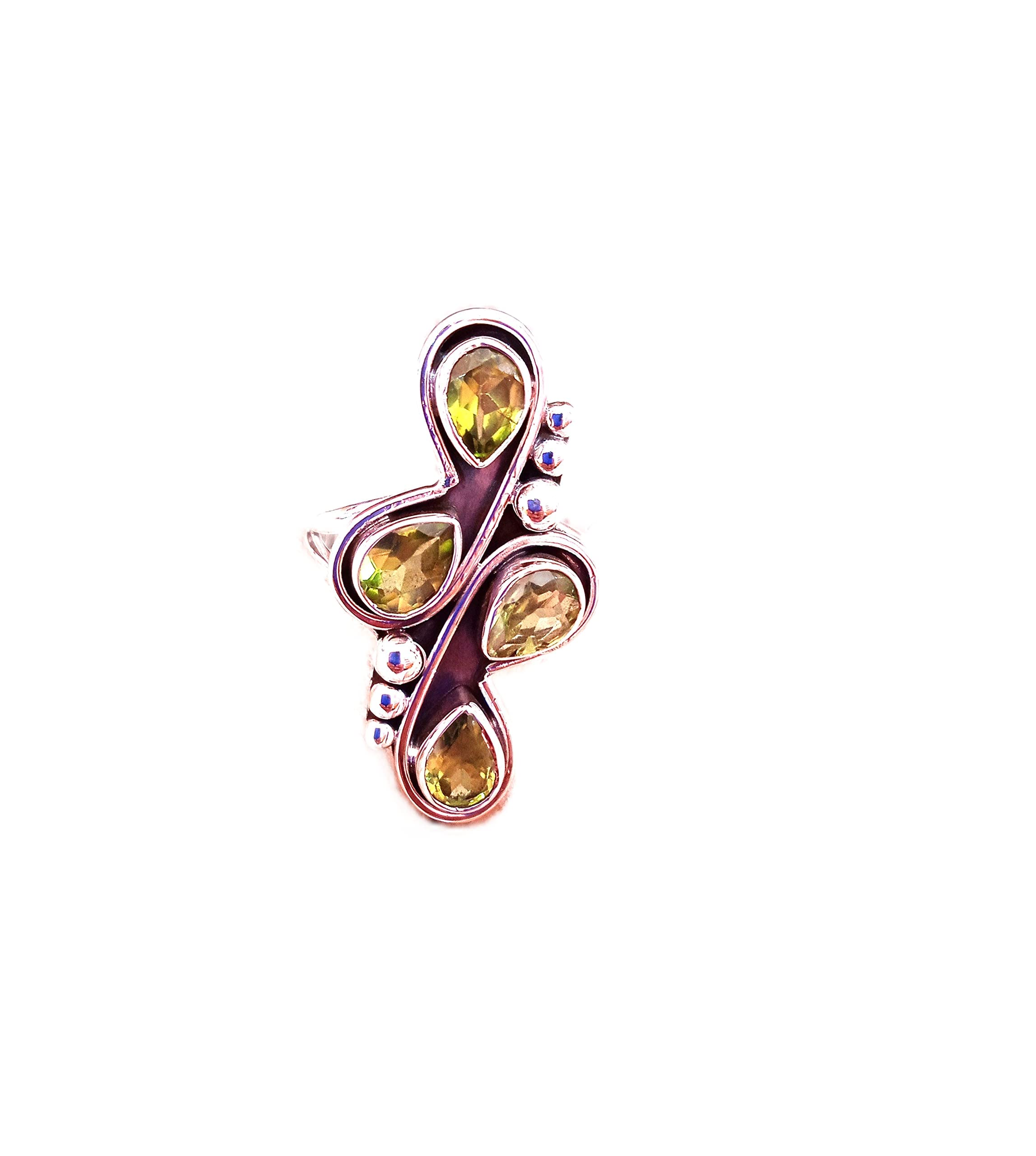 Handcrafted Sterling Silver Peridot Ring - Vintage Four Stone Boho Jewelry for Women | Unique Artisan Bridal Gift, Antique Statement Piece | Perfect for Weddings, Anniversaries & Boho Fashion