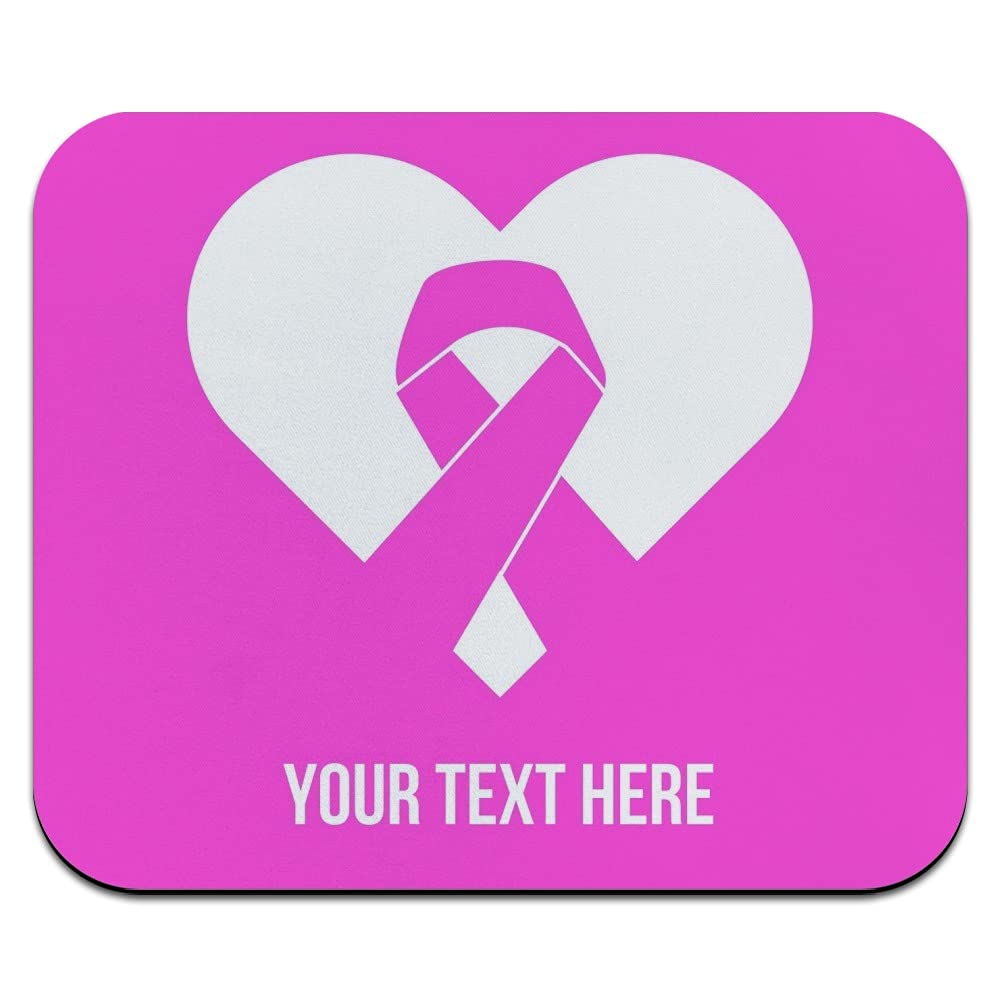 Custom Pink Ribbon Heart Mouse Pad - Personalized 1 Line Breast Cancer Awareness Thin Mousepad for Office, Gaming & Home Use