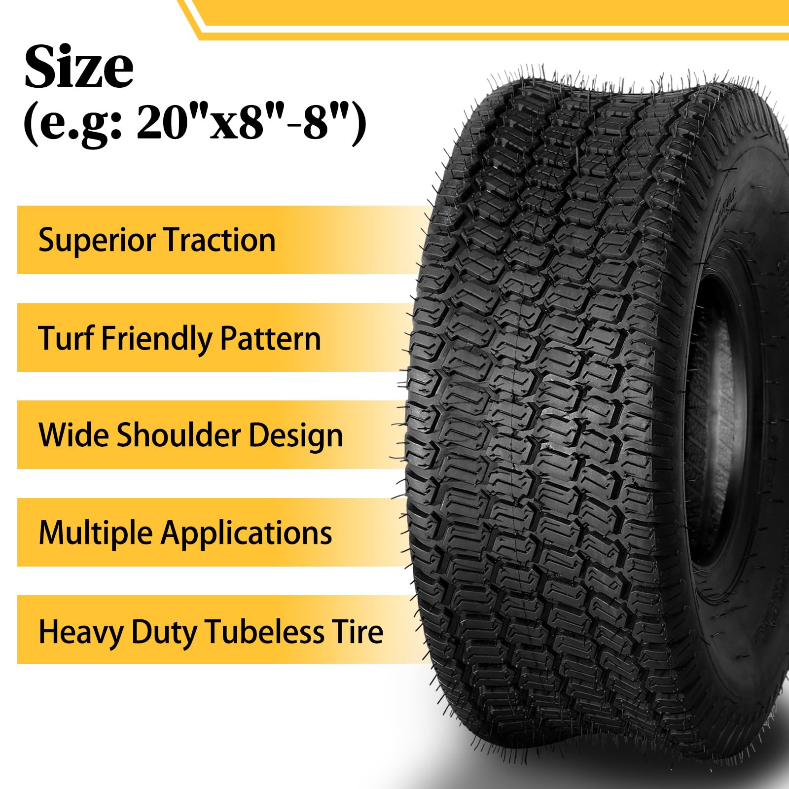 **20x8.00-8 Lawn Mower Tires - 4 Ply Tubeless Garden Tractor Turf Tires (Set of 2) - Perfect for Lawn Care, Landscaping & Outdoor Maintenance**