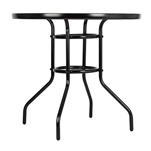 Round Tempered Glass Outdoor Dining Table - Weatherproof Garden Patio Table for Backyard, Deck, and Poolside Dining