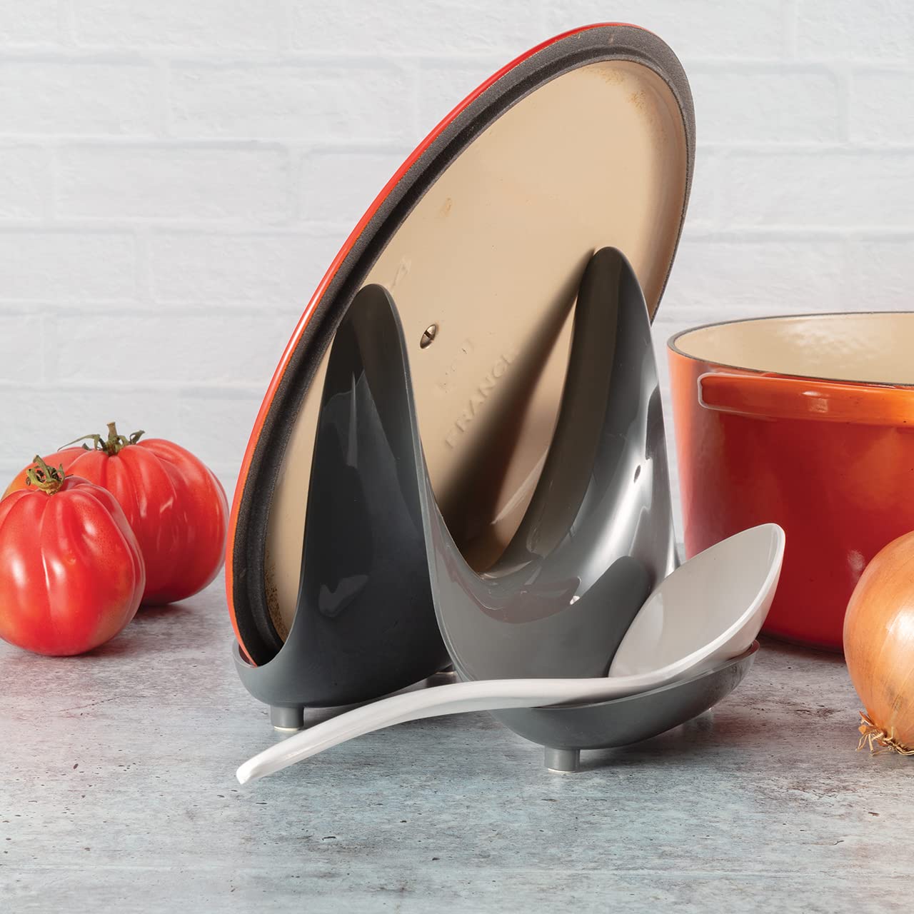 Hutzler Spoon Rest & Pot Lid Stand - Durable Gray Kitchen Organizer for Cooking & Serving - Perfect for Stovetop, Countertop & Dining Table Use