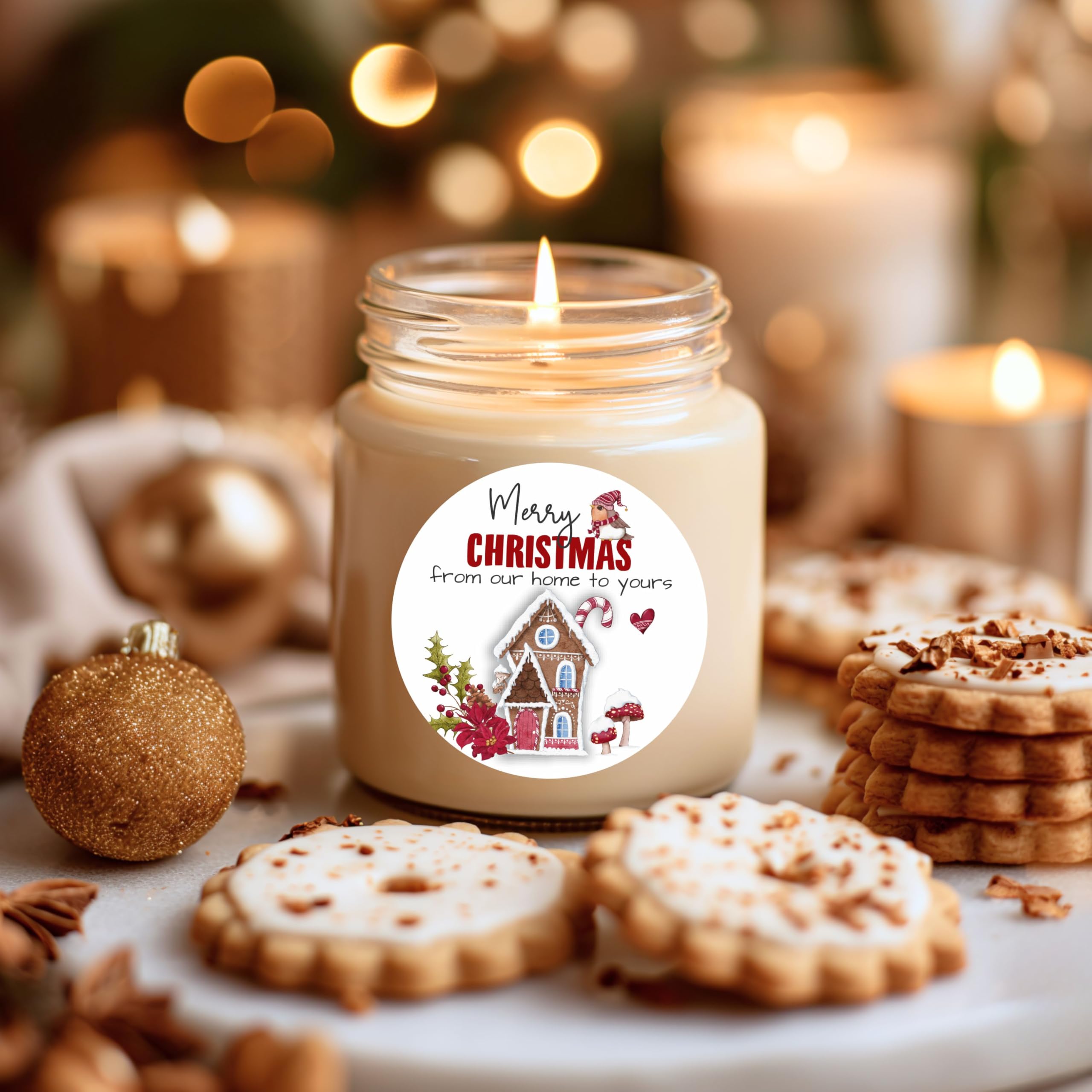 Christmas Stickers - Set of 40 Cute Gingerbread House & Holiday Labels for Gift Wrapping, DIY Cards & Party Favors | Merry Christmas & Happy Holidays Decoration