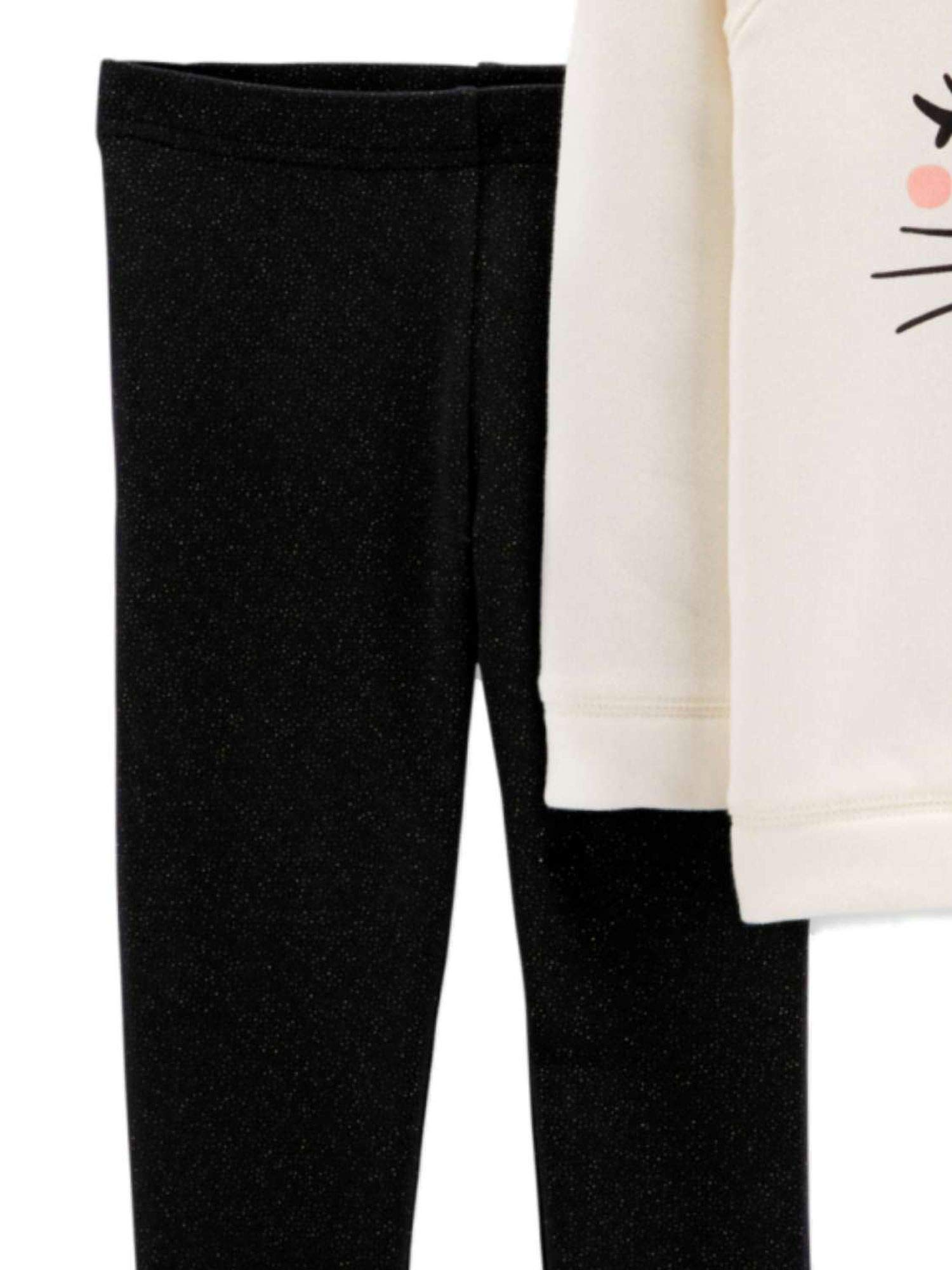 Carters Infant Girls Ivory Cat Sweatshirt & Black Glitter Gold Leggings Outfit Set - Soft Cotton Baby Clothes for Playdates, Photoshoots & Special Occasions
