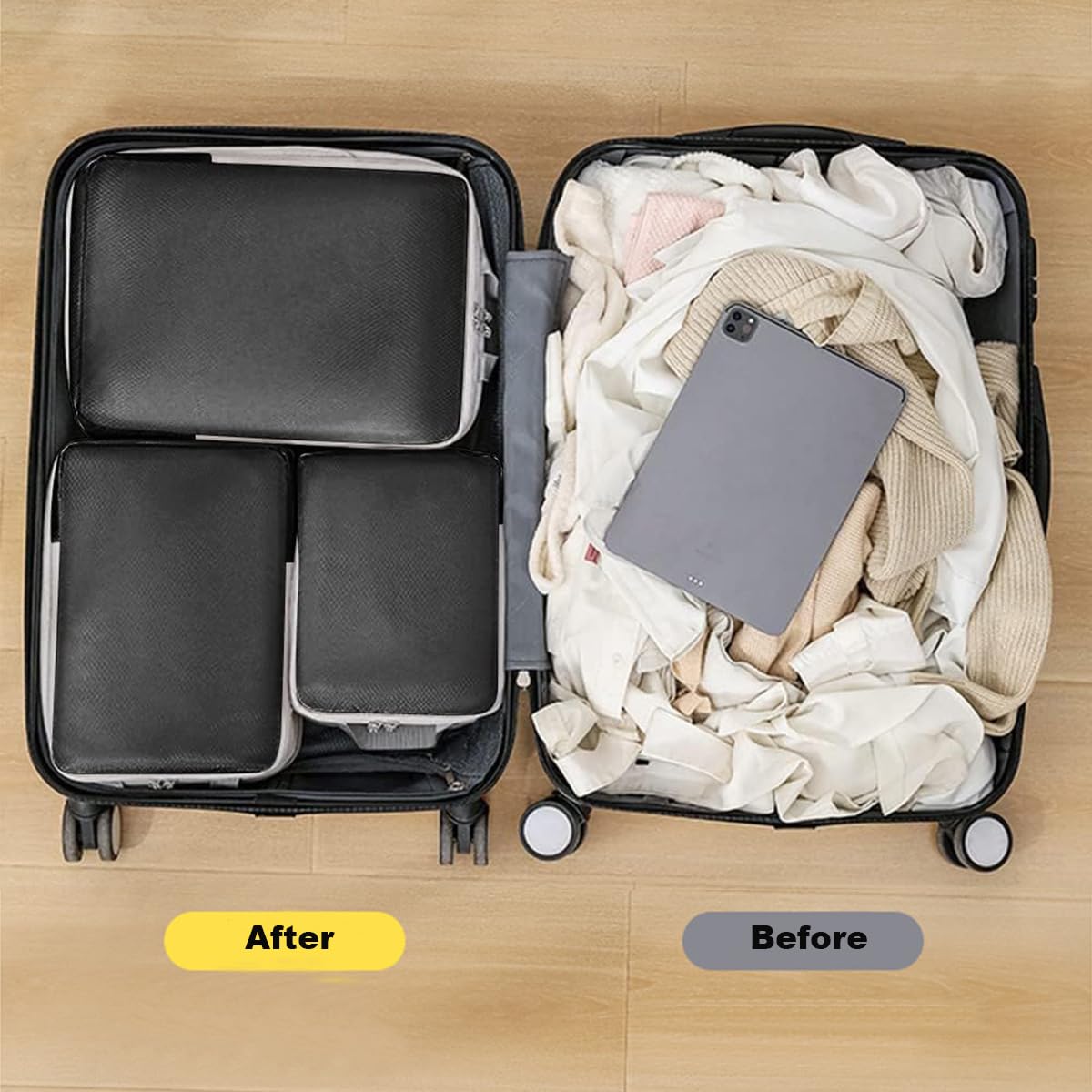 4-Piece Expandable Compression Packing Cubes Set - Travel Organizer for Luggage & Suitcases, Black | Perfect for Business Trips, Vacations & Weekend Getaways
