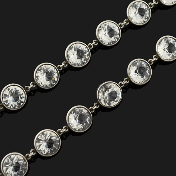 Vintage Late Art Deco Sterling Silver & Large Crystal Necklace - 50
