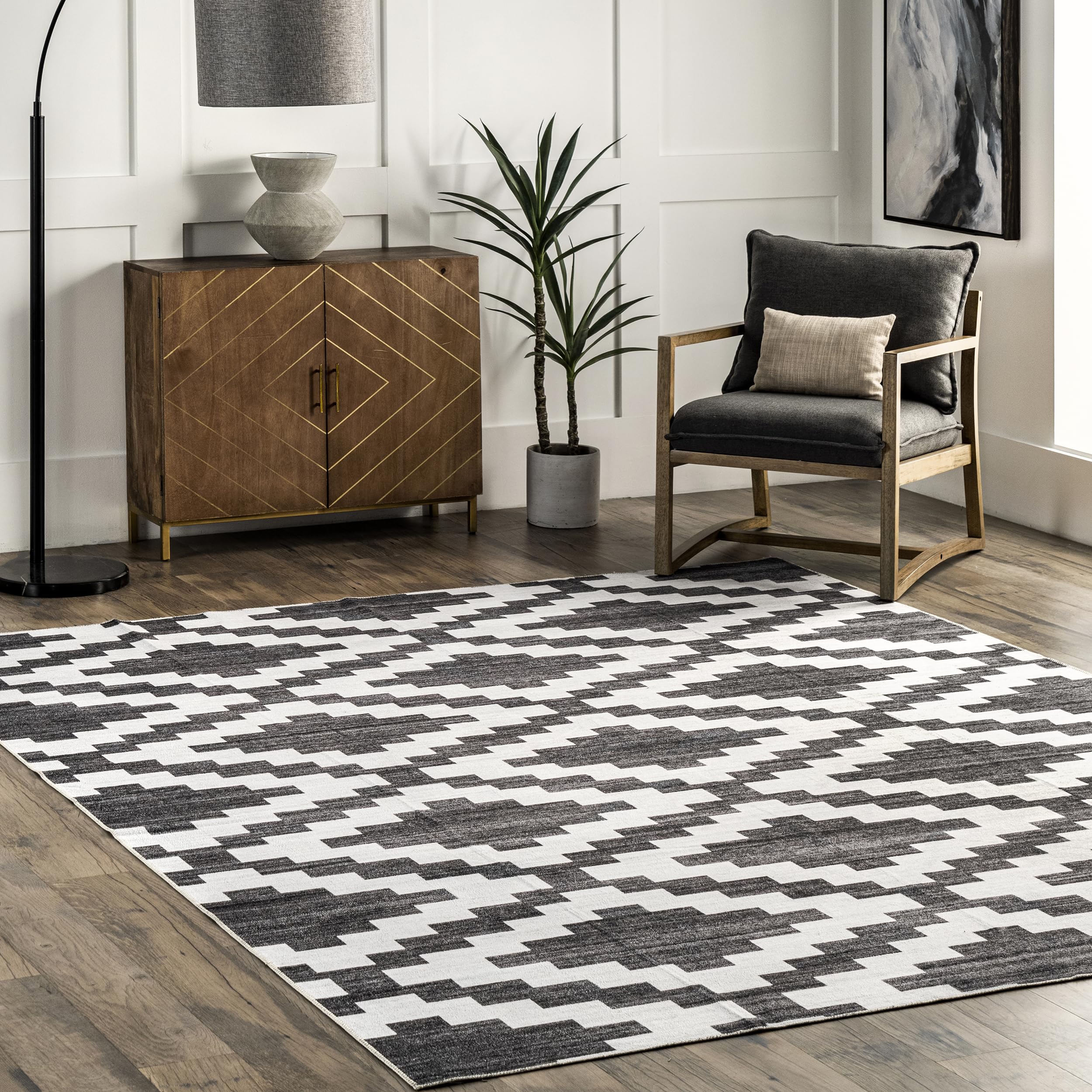 nuLOOM 8' x 10' Washable Area Rug - Stain Resistant, Non Slip Backing, Low Profile - Perfect for Living Room, Bedroom & Dining Room - Tameras Charcoal | Ideal for High Traffic Areas, Pet Friendly & Easy Cleaning