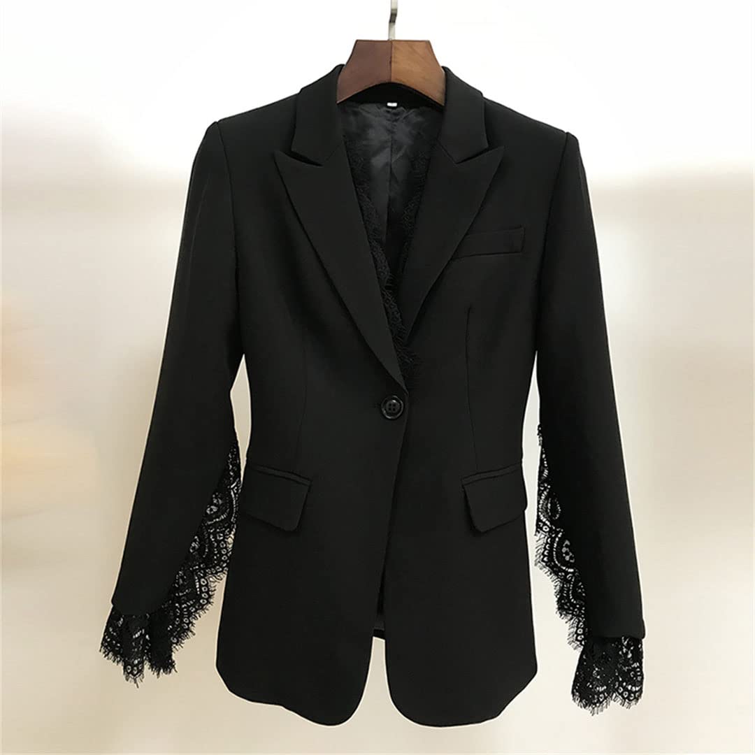 Women's Blazer Dress - Sexy Formal Work Office Jacket with Lace Fringe & Slit Sleeves | One Button Suit Coat for Business Meetings, Cocktail Parties & Office Wear
