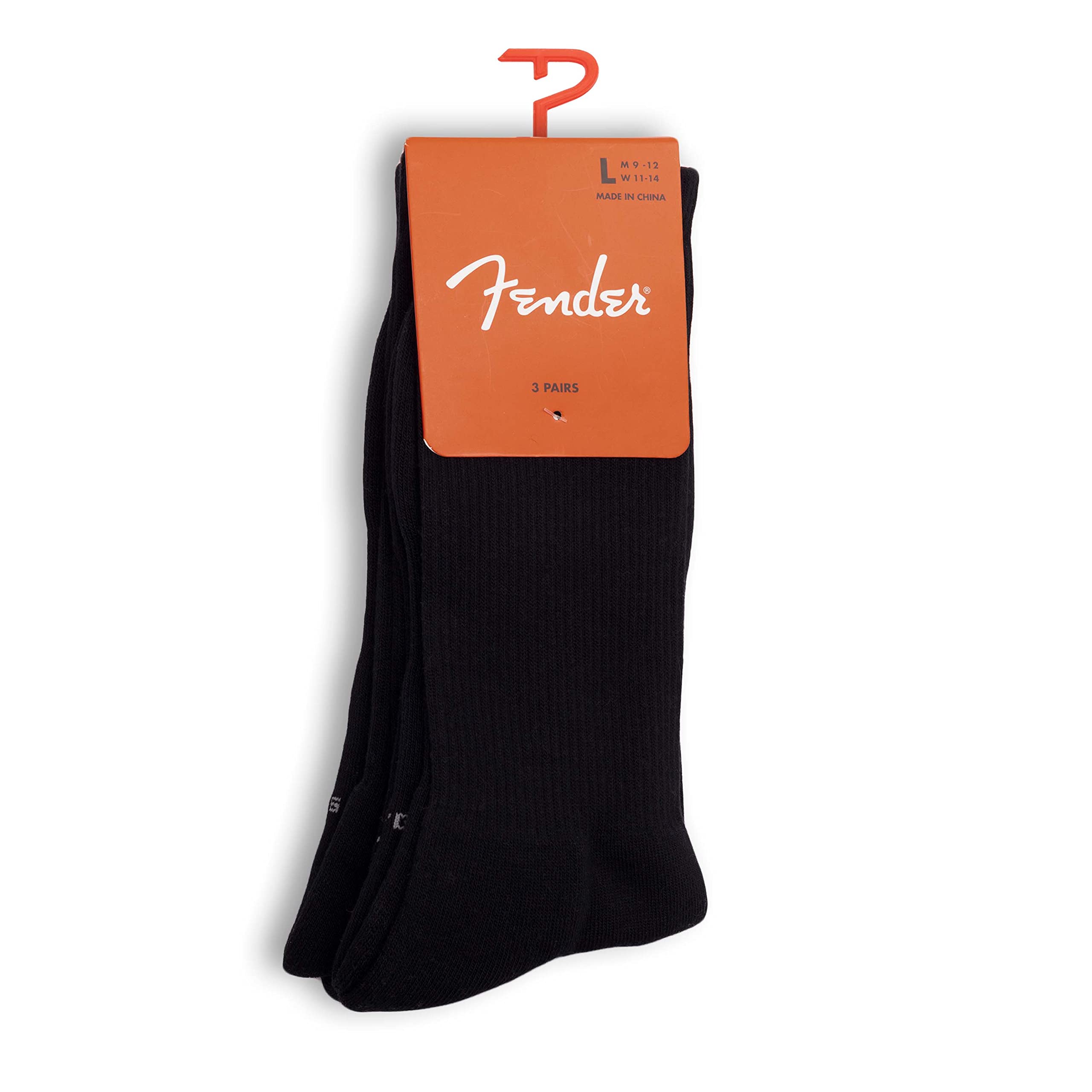 **PERRI'S SOCKS Fender® Crew Socks - Officially Licensed Rock Band Socks for Men & Women - Cushioned Comfort Novelty Socks (Black, Large FGA372-001-L) - Perfect for Concerts, Gifts & Music Lovers**