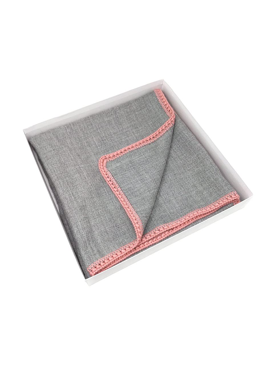 Soft Baby Alpaca Stroller Blanket for Boys & Girls - 34x36 Inch Cozy Gray/Pink Blanket - Perfect for Strollers, Car Seats & Nursery Cribs