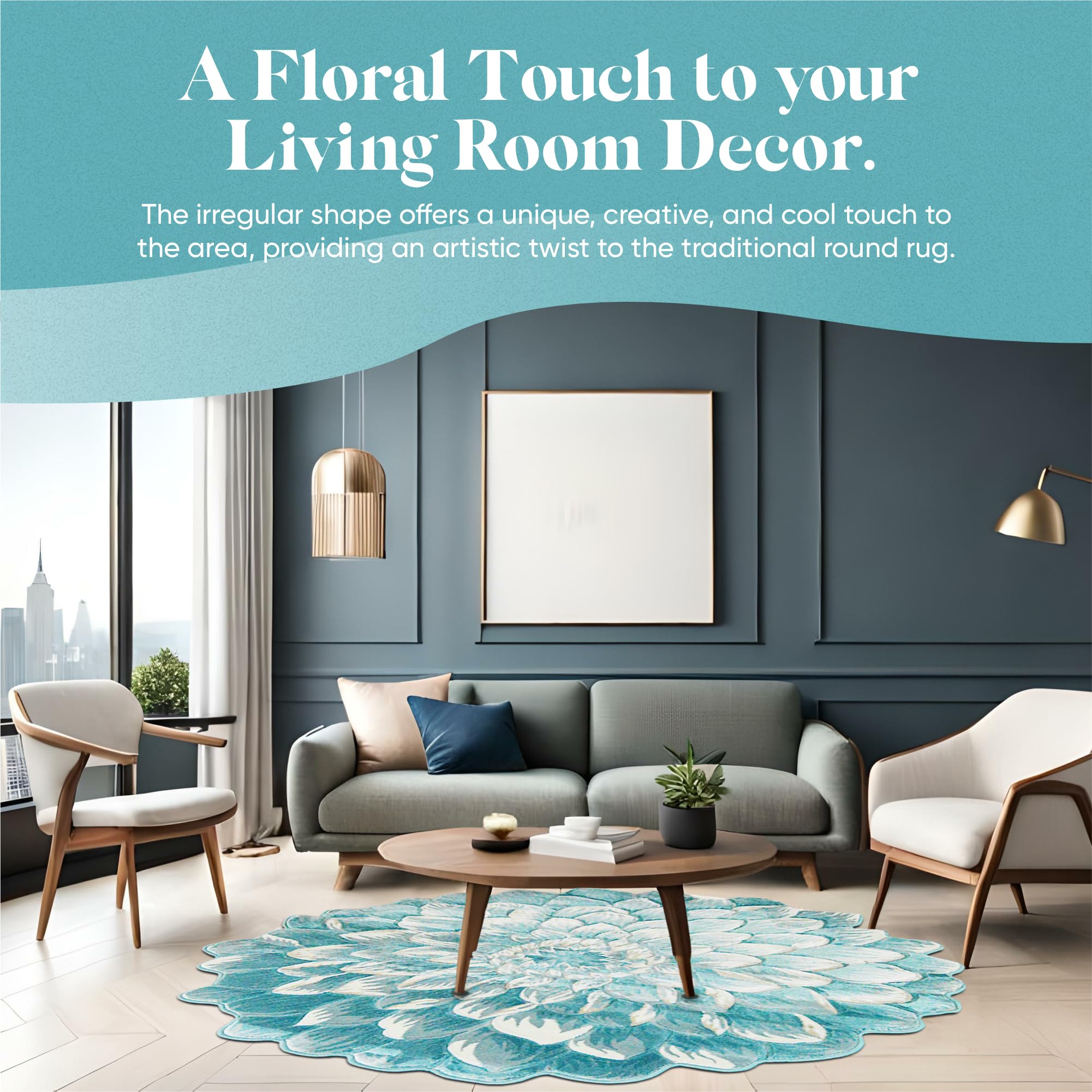6ft Round Flower Shaped Area Rug - Soft Plush Circle Carpet for Bedroom, Living Room & Nursery | Non-Slip Girly Home Decor (Blue) - Perfect for Boho Chic Decor, Kids Room & Cozy Floor Seating