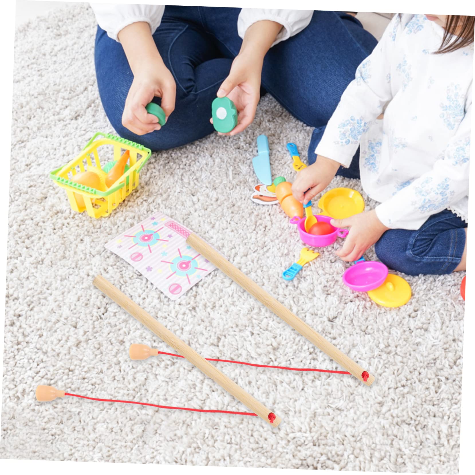 CIYODO 6pcs Wooden Magnetic Fishing Game Toy Set - Replacement Fishing Rods for Kids - Fun Educational STEM Toy for Toddlers - Perfect for Birthday Gifts, Preschool Learning & Family Game Night