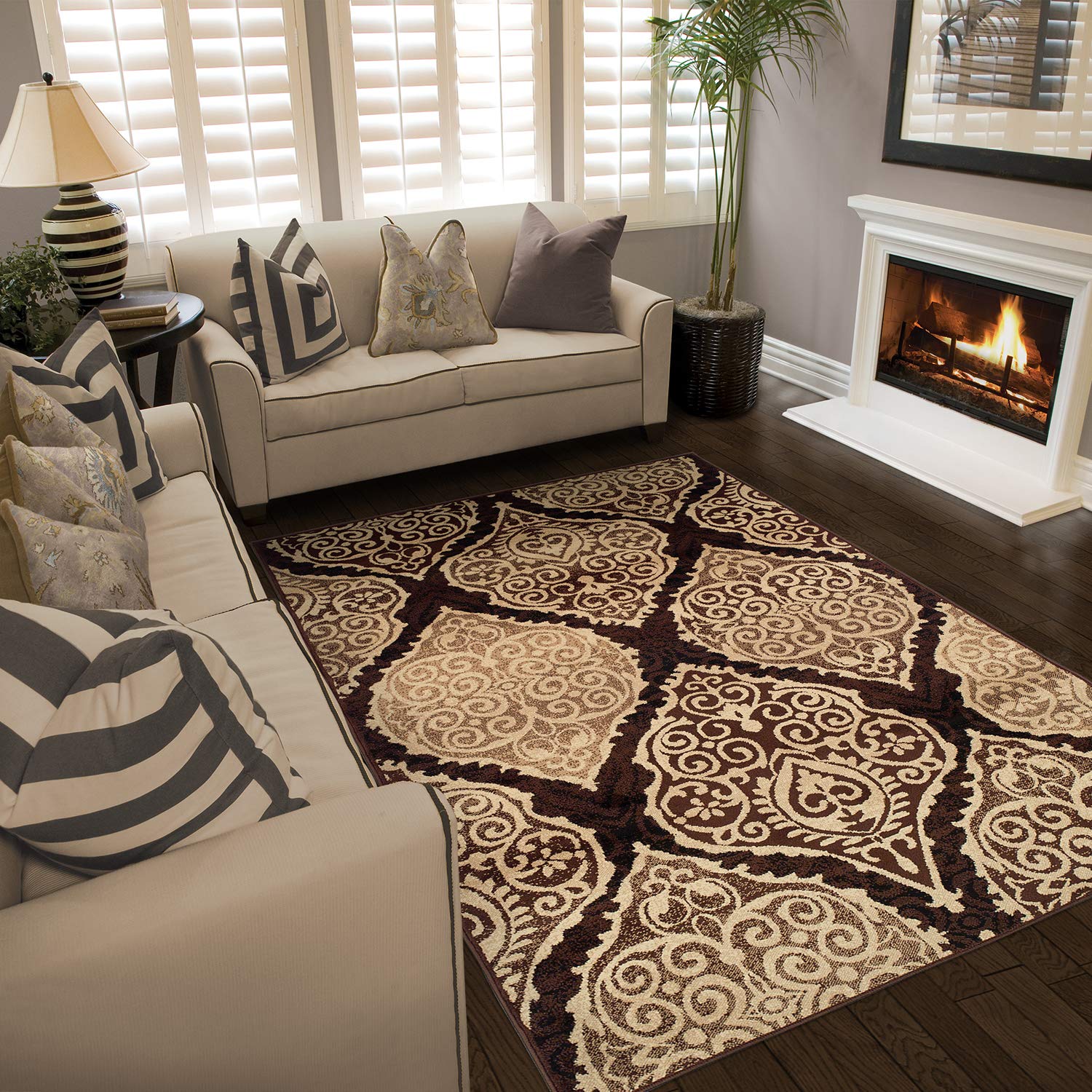 Premium Modern Damask Medallion Indoor Area Rug with Jute Backing - Non-Slip Living Room, Bedroom, Dining Room Decor - 4' x 6' Mocha Brown Rug for Home, Office & Dorm - Perfect for Cozy Spaces & High-Traffic Areas
