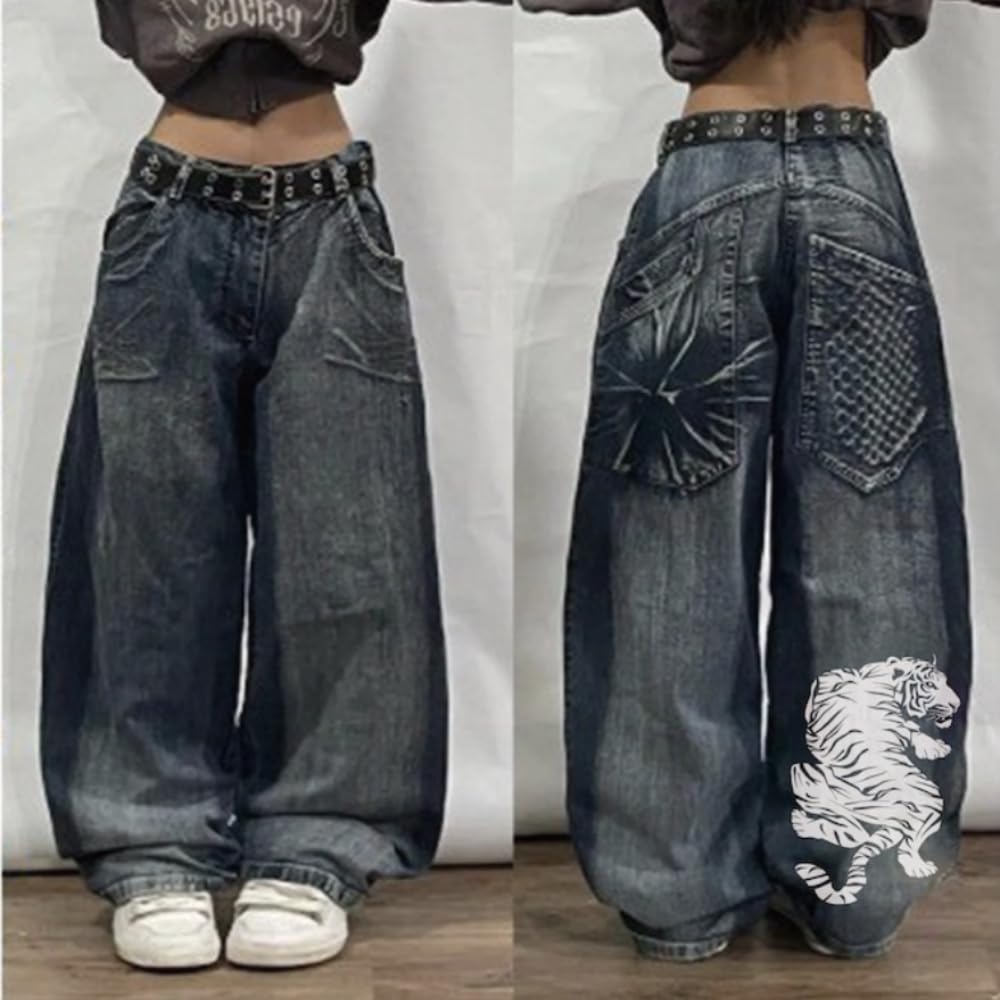 Y2K Hip Hop Skeleton Jeans - Gothic Baggy Denim for Streetwear