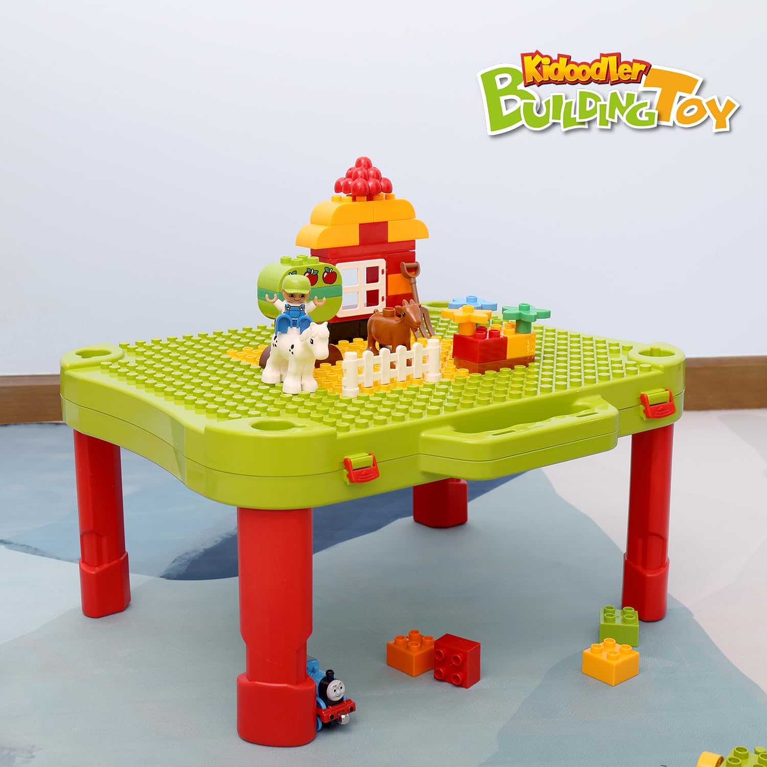 3 in 1 Kids Activity Table with 42 Building Blocks - Foldable Play Desk & Toy Storage for Toddlers | Compatible with Mega Blocks & Lego Duplo | Perfect for Preschool Learning, Creative Play & Home Organization