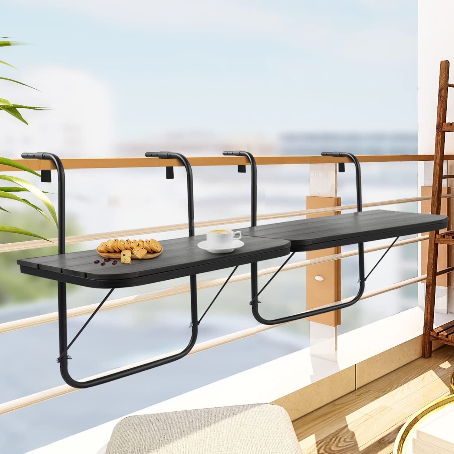 **Balcony Railing Table - Outdoor Hanging Folding Bar Table for Railings, Patio & Deck - Adjustable Aluminum Metal Side Table (23.6