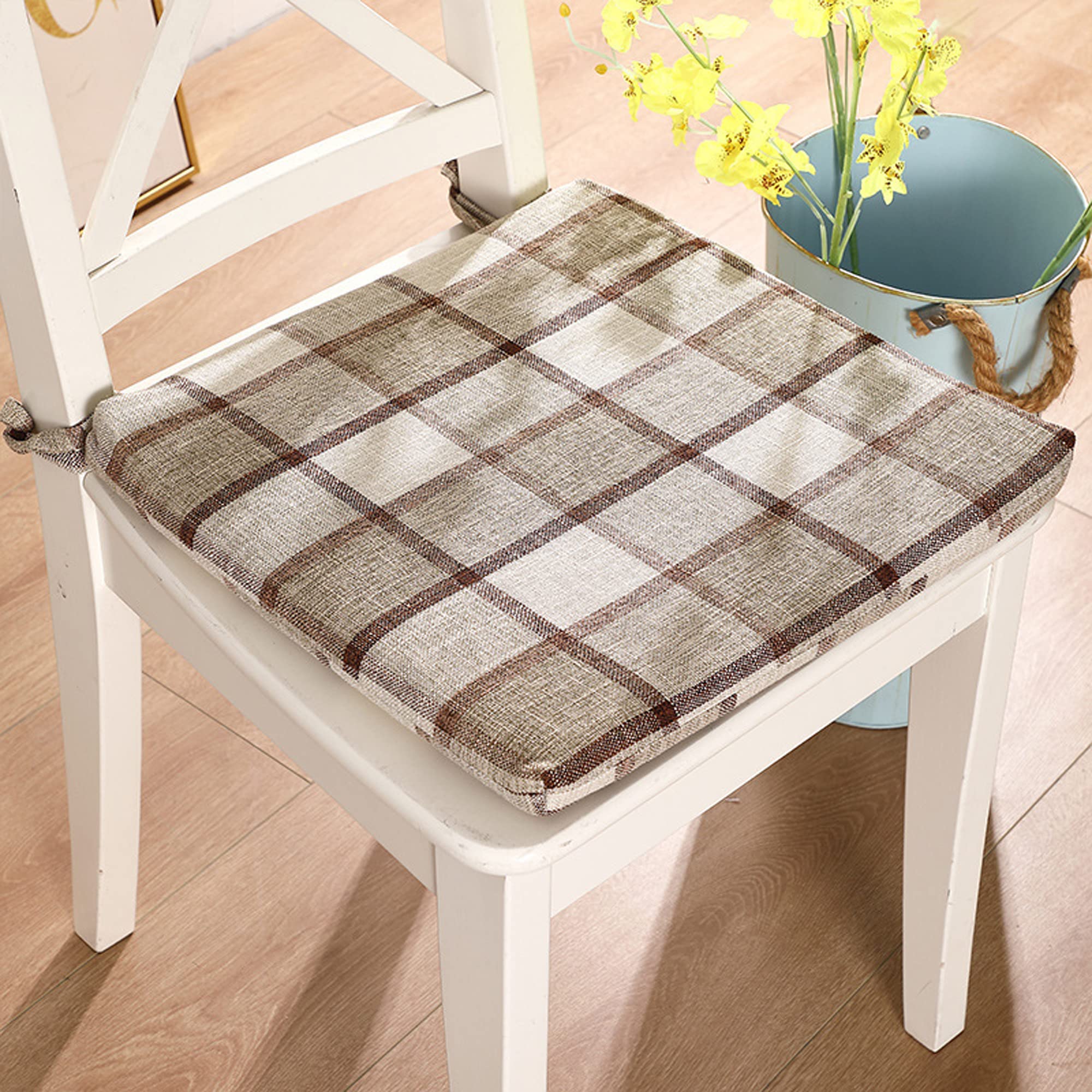 4-Pack Cotton Linen Washable Dining Chair Cushions with Ties - 18