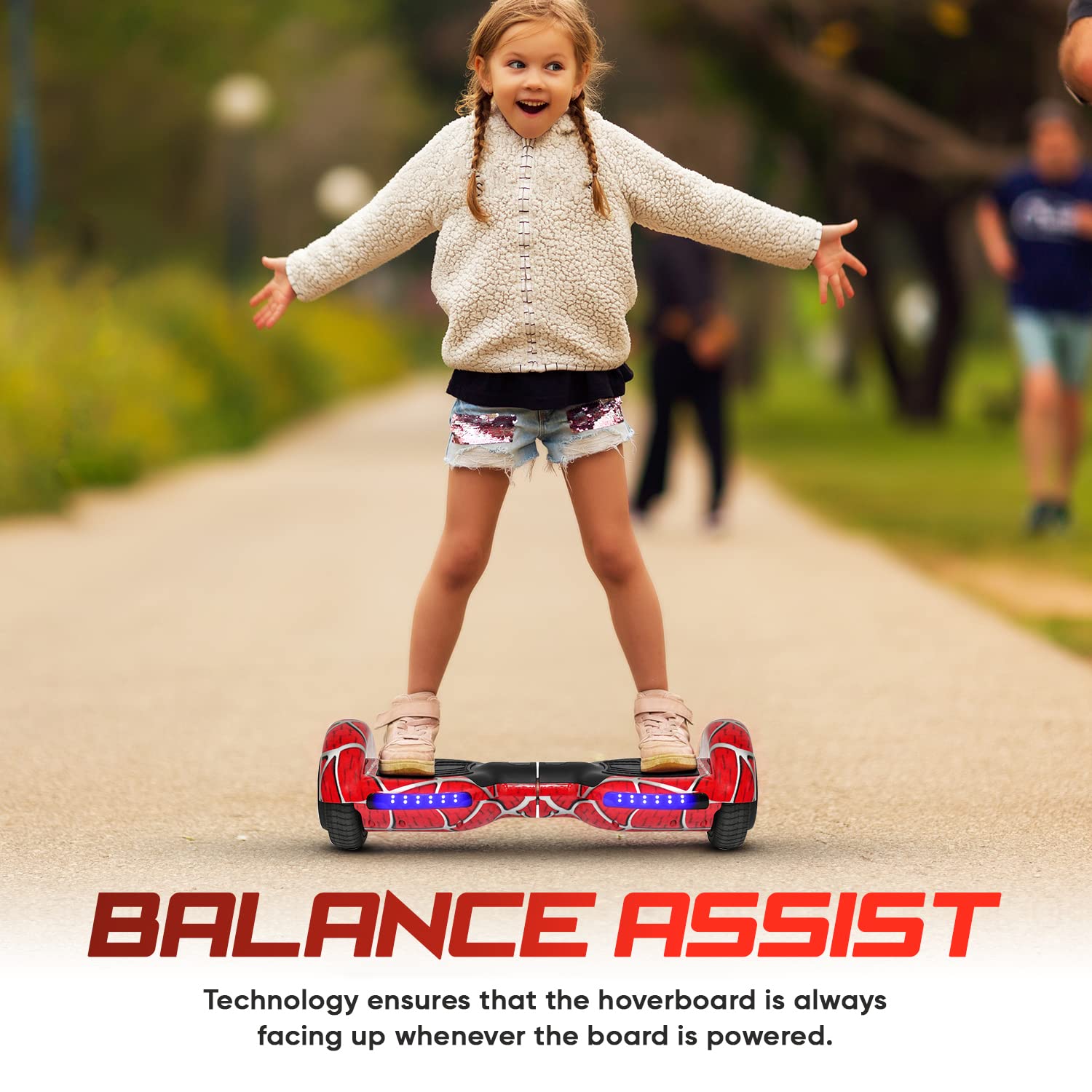 Spider-Pattern Hoverboard for Kids Ages 6-12 | Bluetooth Speaker & LED Lights | 6.5