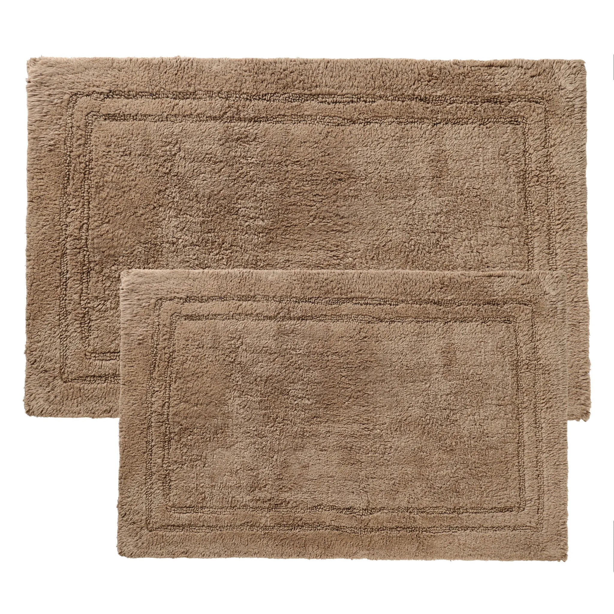 Non-Slip Cotton Bathroom Rug Set - 2 Piece Washable Absorbent Bath Mat with Anti-Skid Backing for Bathroom, Shower & Vanity Area