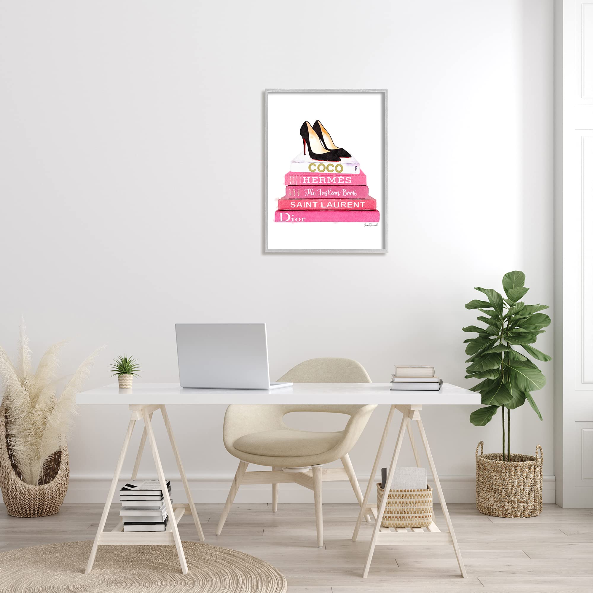 Stupell Industries Glam Pink Fashion Books & Black Pump Heels - Women's High Heel Shoes for Party, Office & Special Occasions