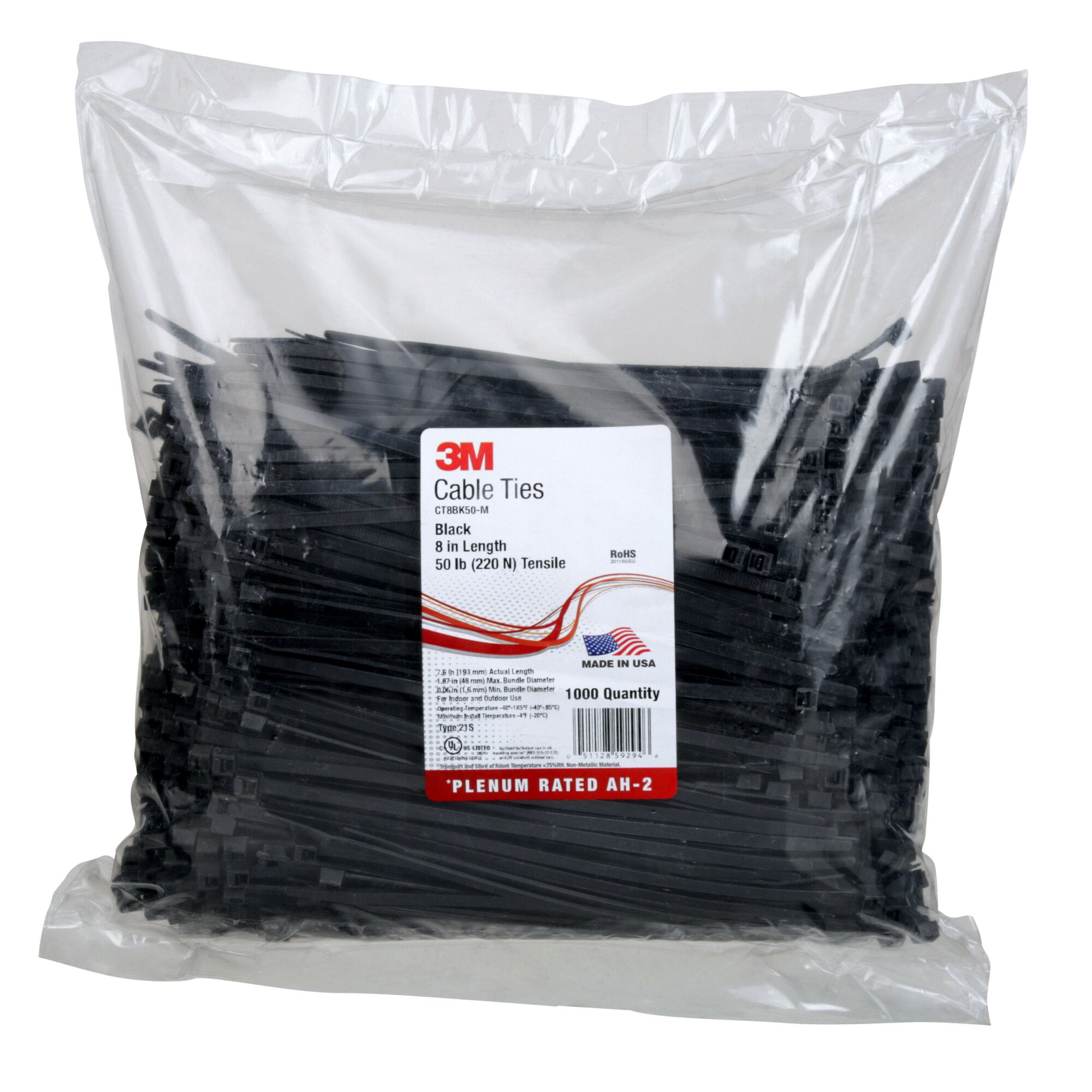 3M CT8BK50 Black Cable Ties 8-Inch 50-Pack - Heavy Duty Nylon Zip Ties for Organizing Wires, Cables, and Home Office Use