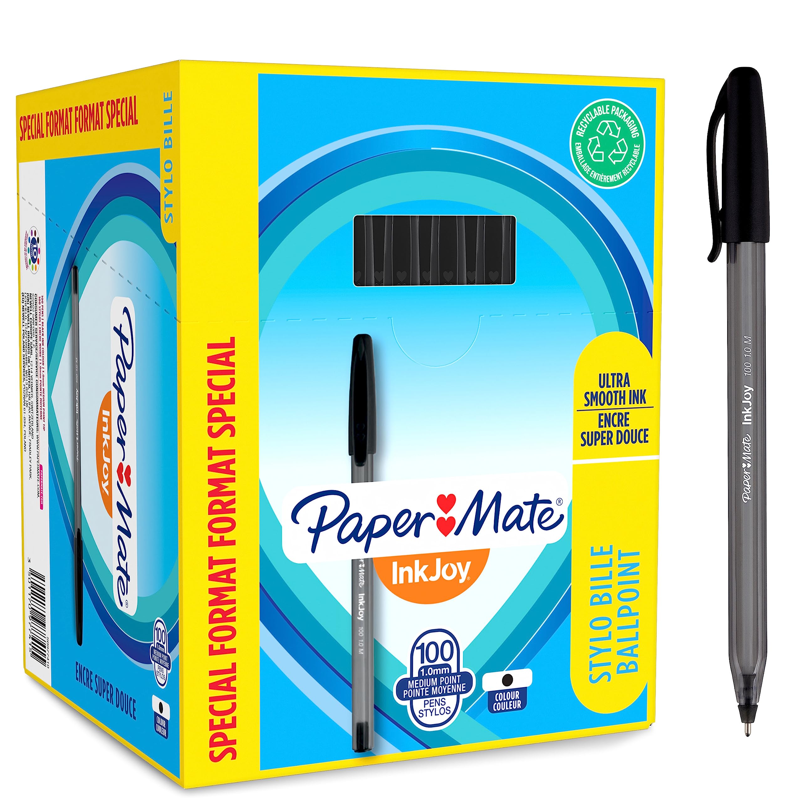 Paper Mate InkJoy 100ST Ballpoint Pens - Medium Point (1.0mm) Black Ink, 100 Count Pack - Smooth Writing for Office, School & Everyday Use